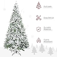 Vista 3 de HOMCOM Árbol de Navidad artificial de pino flocado de nieve sin luz de 9 pies de alto con ramas realistas, verde