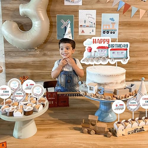 Miniatura 3 de Decoración para pastel de cumpleaños de tren, decoración para cupcakes para niños, fiesta de 2, 3, 4, cumpleaños, tren, choo, transporte, tema de