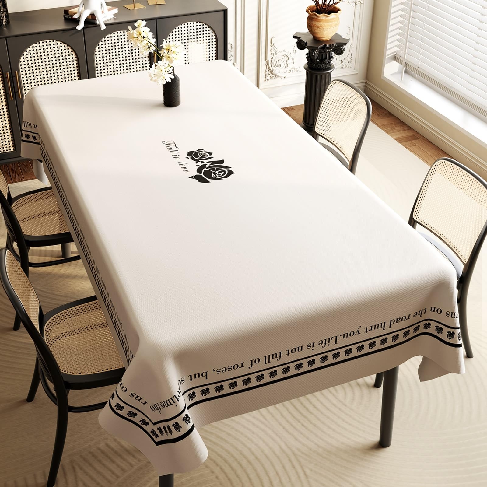 Mantel rectangular para mesa, color beige y blanco, PVC, 120 x 160 cm