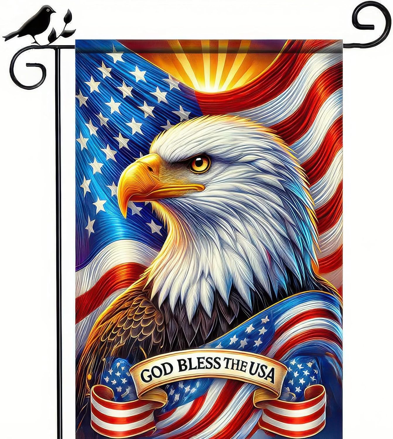 God Bless America Patriotic Garden Flag 12x18 Inch Vertical Double Sided Eagle USA American Flag Yard 4th of July Independence Day Yard Flags Banner for Farm Outdoor Decorative Outside
