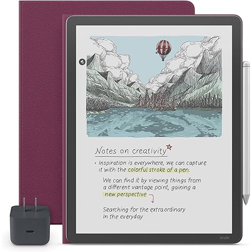 New Amazon Kindle Scribe Essentials Bundle - New Amazon Kindle Scribe Colorsoft (64GB) - Graphite, Premium Pen, All-New Premium Leather Executive Folio Cover-Fig,Power Adapter