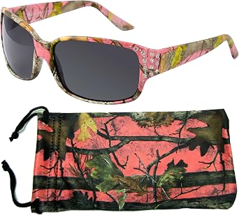 Polarized Hot Pink Camo Sunglasses for Women - Diamante - Free Matching Microfiber Pouch