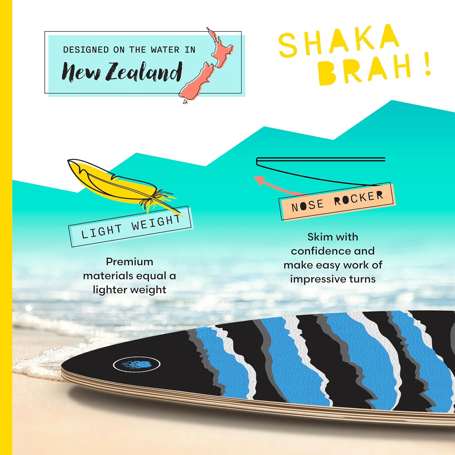 Own the Wave Black Claw Strike 40″ High Performance Wooden Skimboard - Features Non-Slip Traction Pad | Comes with Padded Carry Bag Made from Recycled Plastics – for Kids and Adults