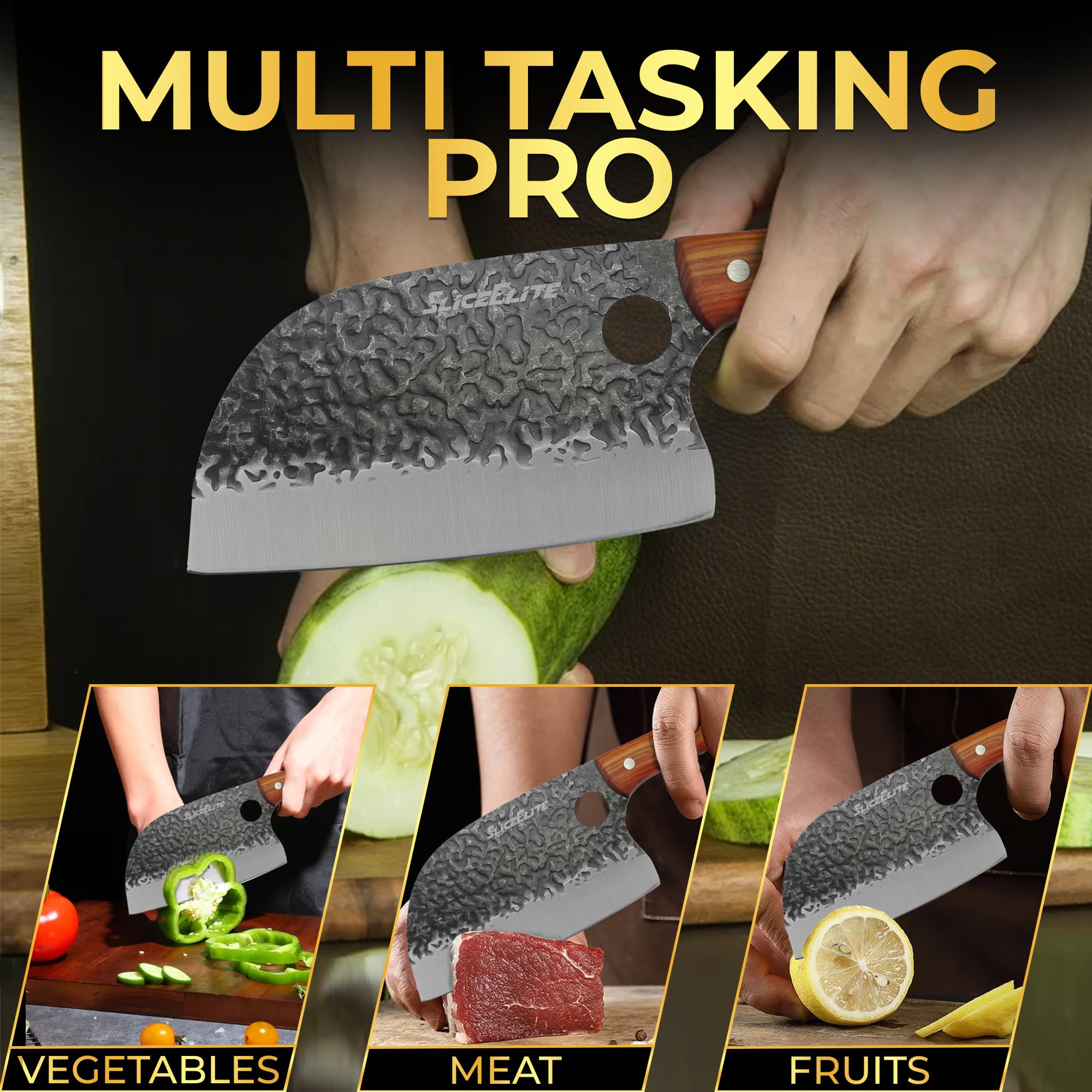 Serbian Chef Knife Vegetable Chopper Meat Cutting Kitchen Knife Food Prep — Amazon image 3