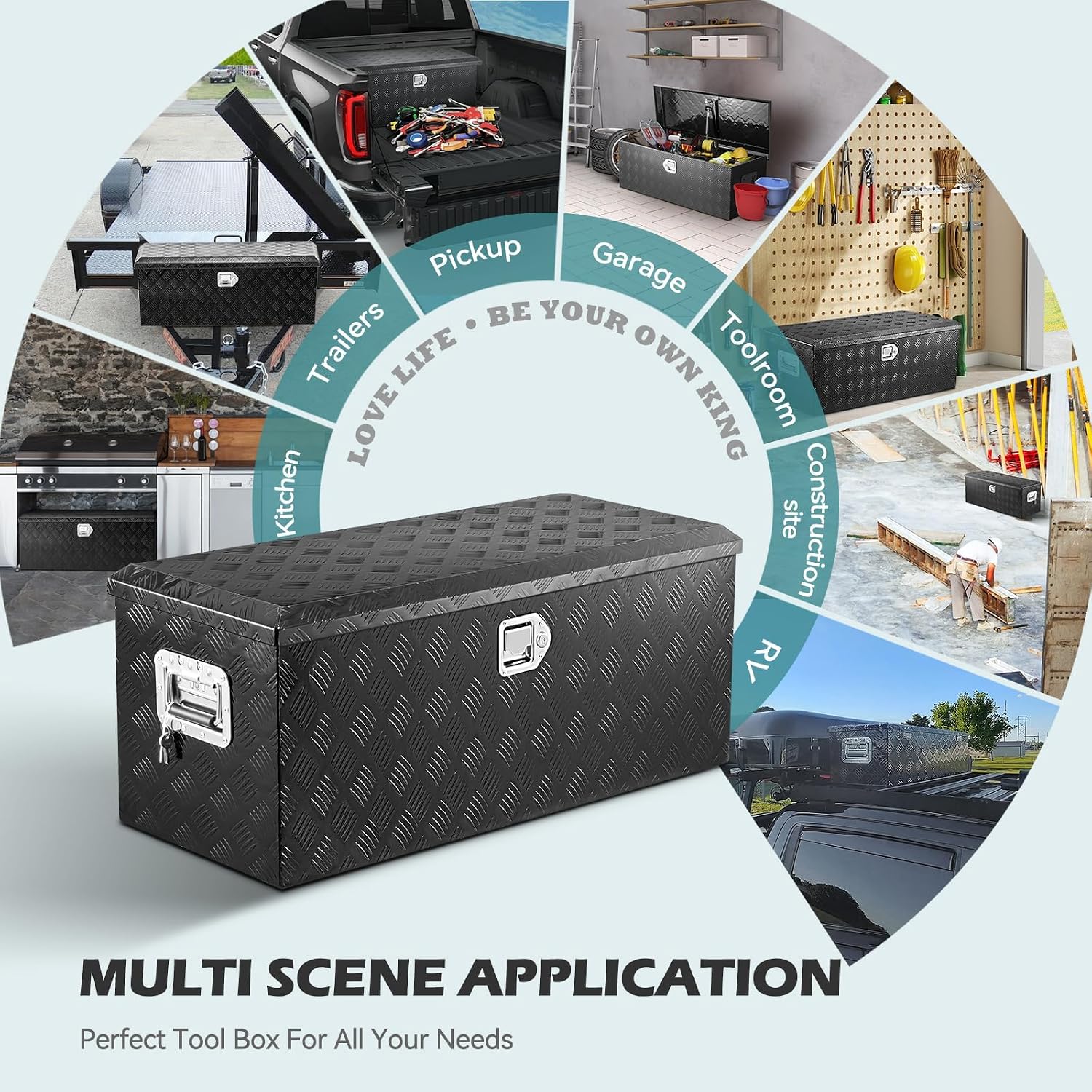 Upgraded Widest 39 Inch Aluminum Truck Tool Box With Side Handle And Lock keys,Black Coating Truck Bed Storage Box With 2 Trays,All-Weather Use,US General Tool Box For Truck,Pickup,RV,39"LX15"Wx14"H