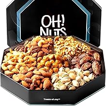 Oh! Nuts Gift Basket 7 Section Assorted Gift Tin Box - Gourmet 7 Variety Fresh Roasted Nuts - Healthy Snacks for Birthday, Anniversary, Family Party, Movie Night - for Men & Women