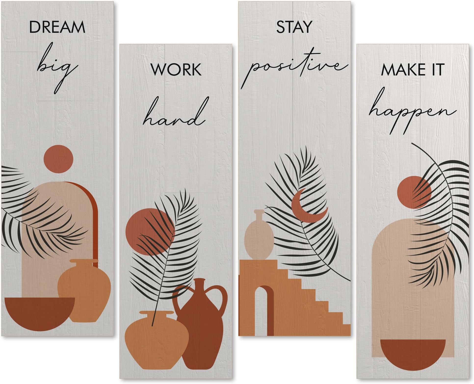 Birch & Co. Wall Decor for Living Room-Wall Hangings for Home Decoration-Rigid Eco-Friendly Recycled Board-Double Tape wall decor, Beige, 4 Pieces-Recycled Rigid Board