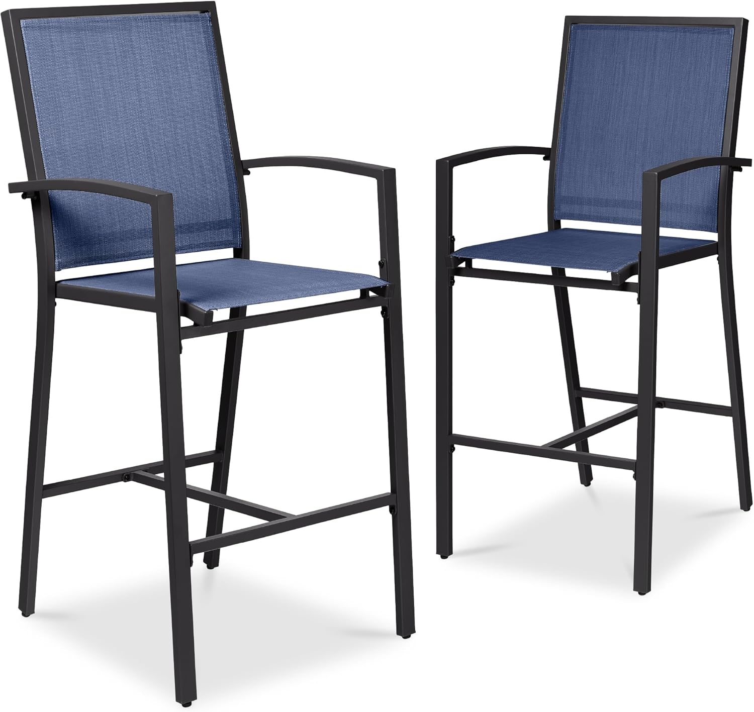 Best Choice Products Outdoor Bar Stools Set of 2, Bar Height, Patio Furniture, All Weather Mesh Design w/Armrest - Brown/Brown