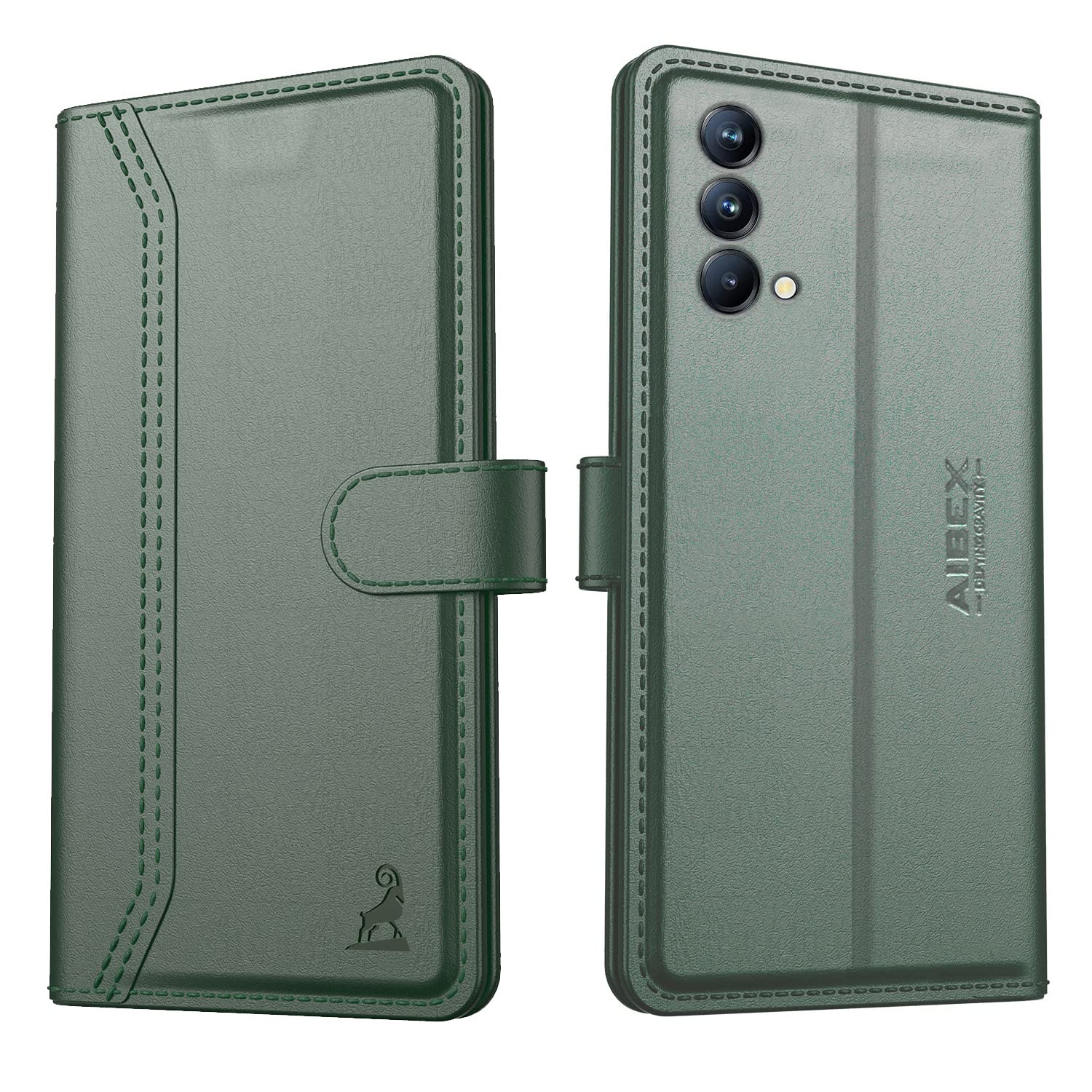 AIBEX ® Compatible for Realme GT Master Edition Flip Cover Leather Finish | Inside TPU with Card Pockets | Wallet Stand | Complete Protection Flip Case - Green