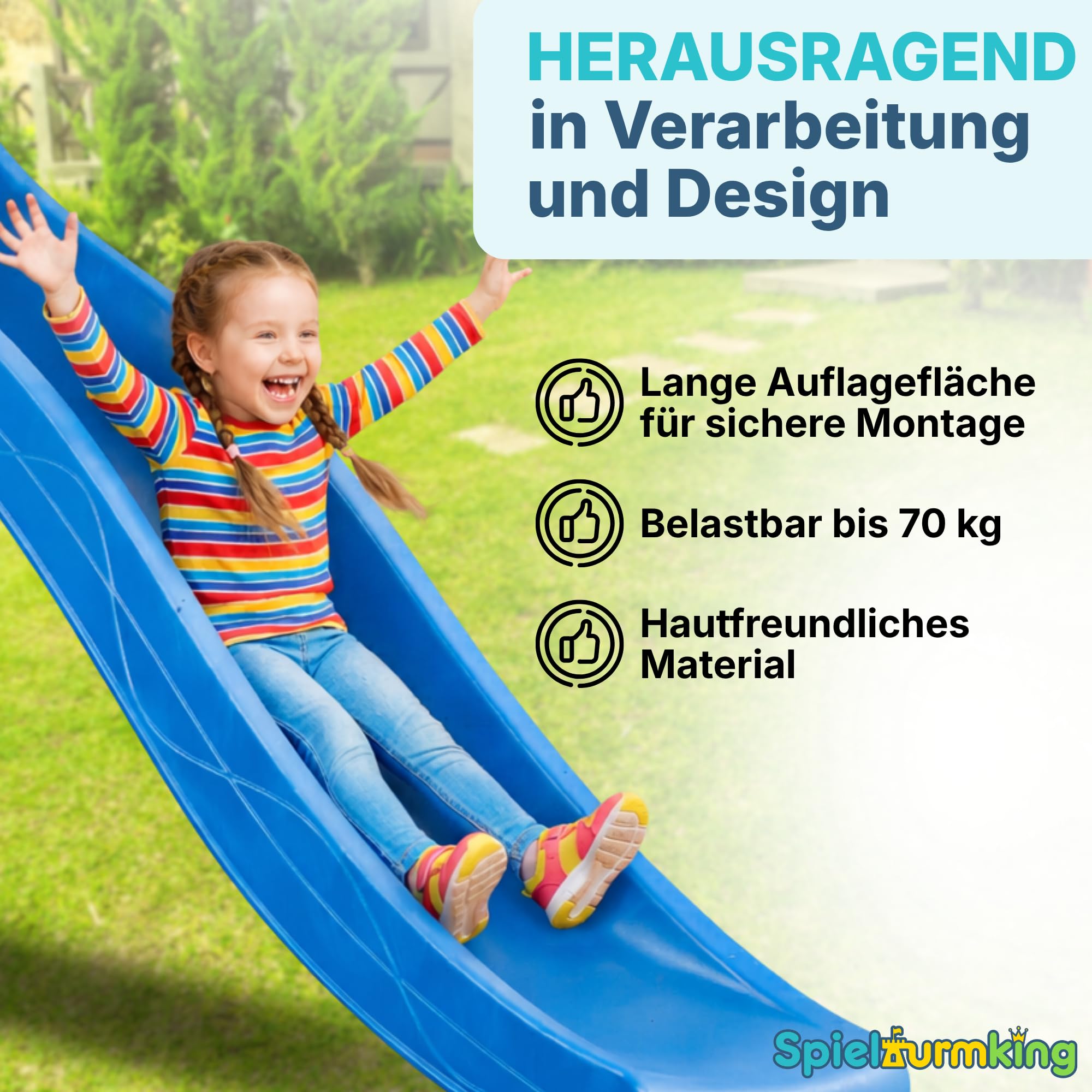 Kinder Rutsche 2,90 m Outdoor Garten Spielgeräte, Blau | Stabile Wasserrutsche für Kinder, Alternative zu Indoor Spielgeräten, Kinderrutsche 2,90 m, Wellenrutsche für Podestöhe 1,50