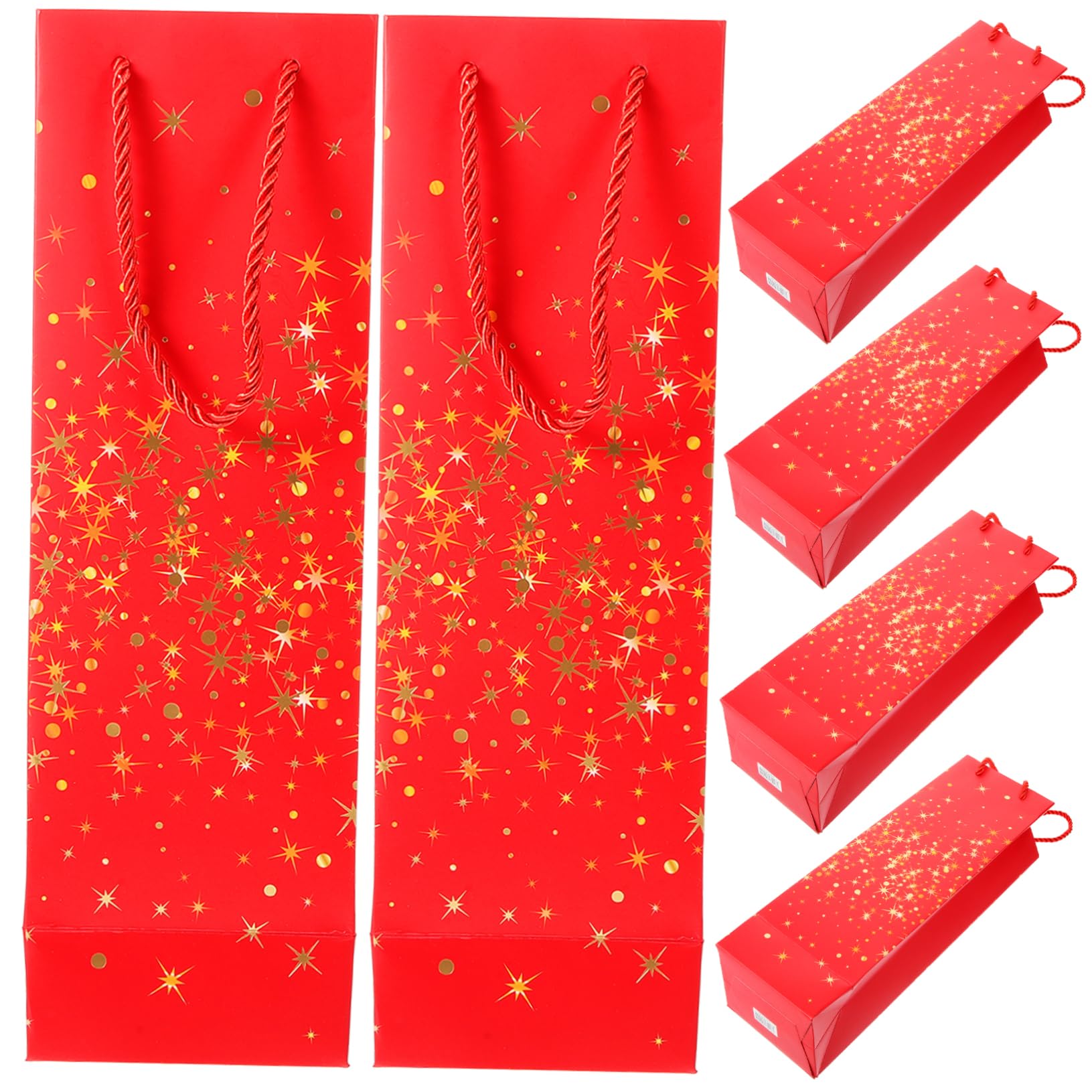 SHERCHPRY 6pcs Paper Wine Bags with Handles Durable Cardboard Wine Bottle present Pouches for Picnics and Festivals for Any Occasion