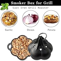 Vista 5 de Caja de ahumador de hierro fundido y tostador multifuncional, doble uso presazonado para parrilla y horno de gas, pellet/carbón, caja de ahumador