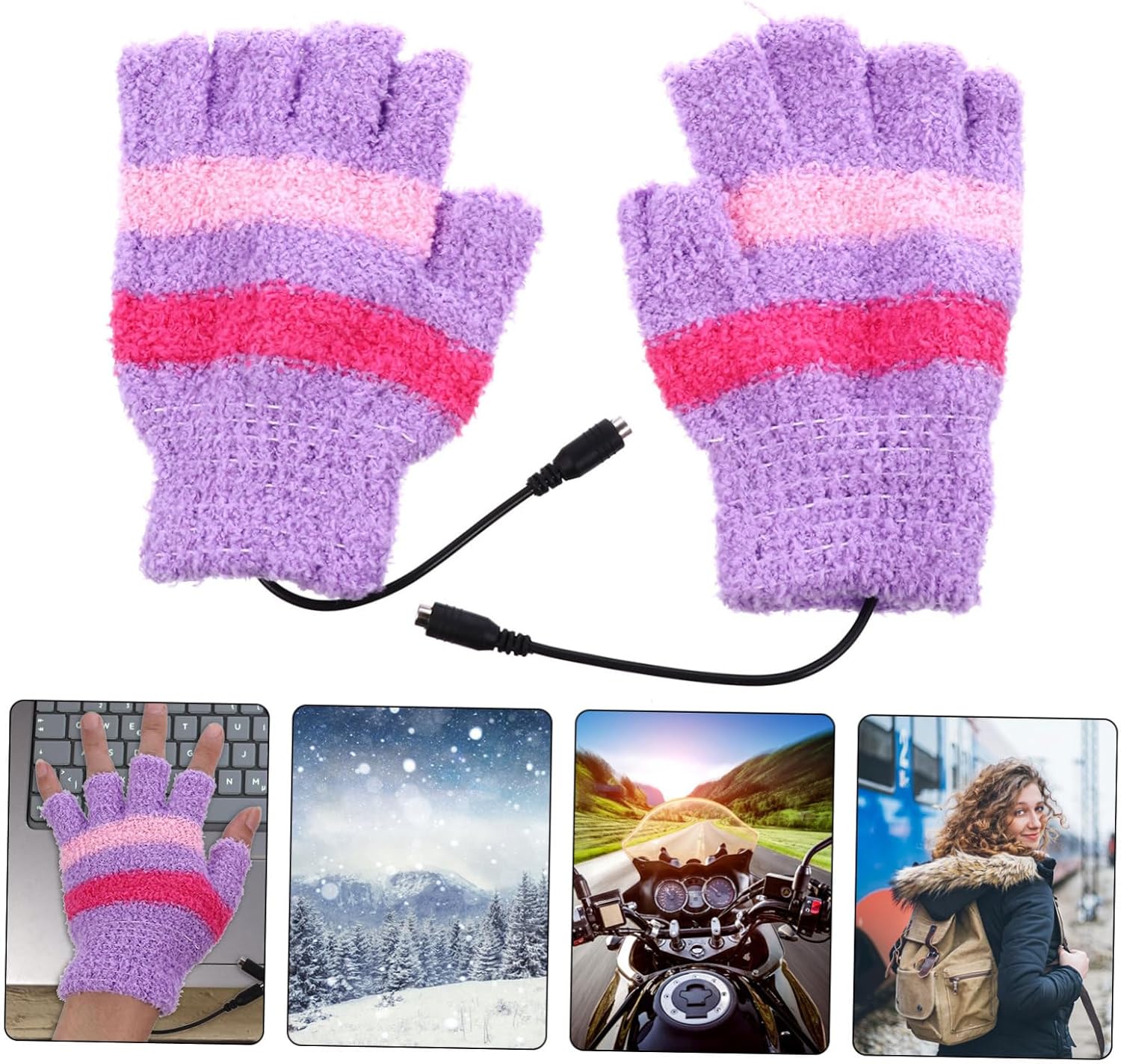 Usb Heated Gloves Woolen Winter Thermal Half Finger Gloves for Typing Outdoor Activities