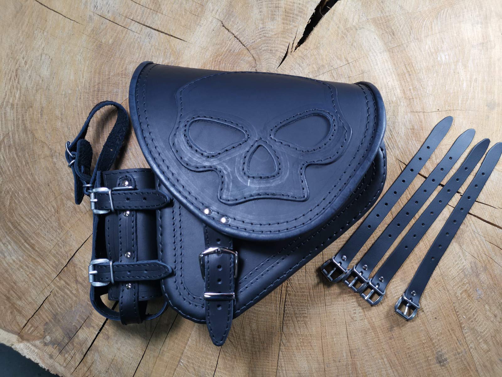 Diablo Skull Sacoche latérale de Moto, Compatible avec Harley Davidson Softail Compatible avec Fatboy Heritage Fat Bob 2018, Sacoche de Moto