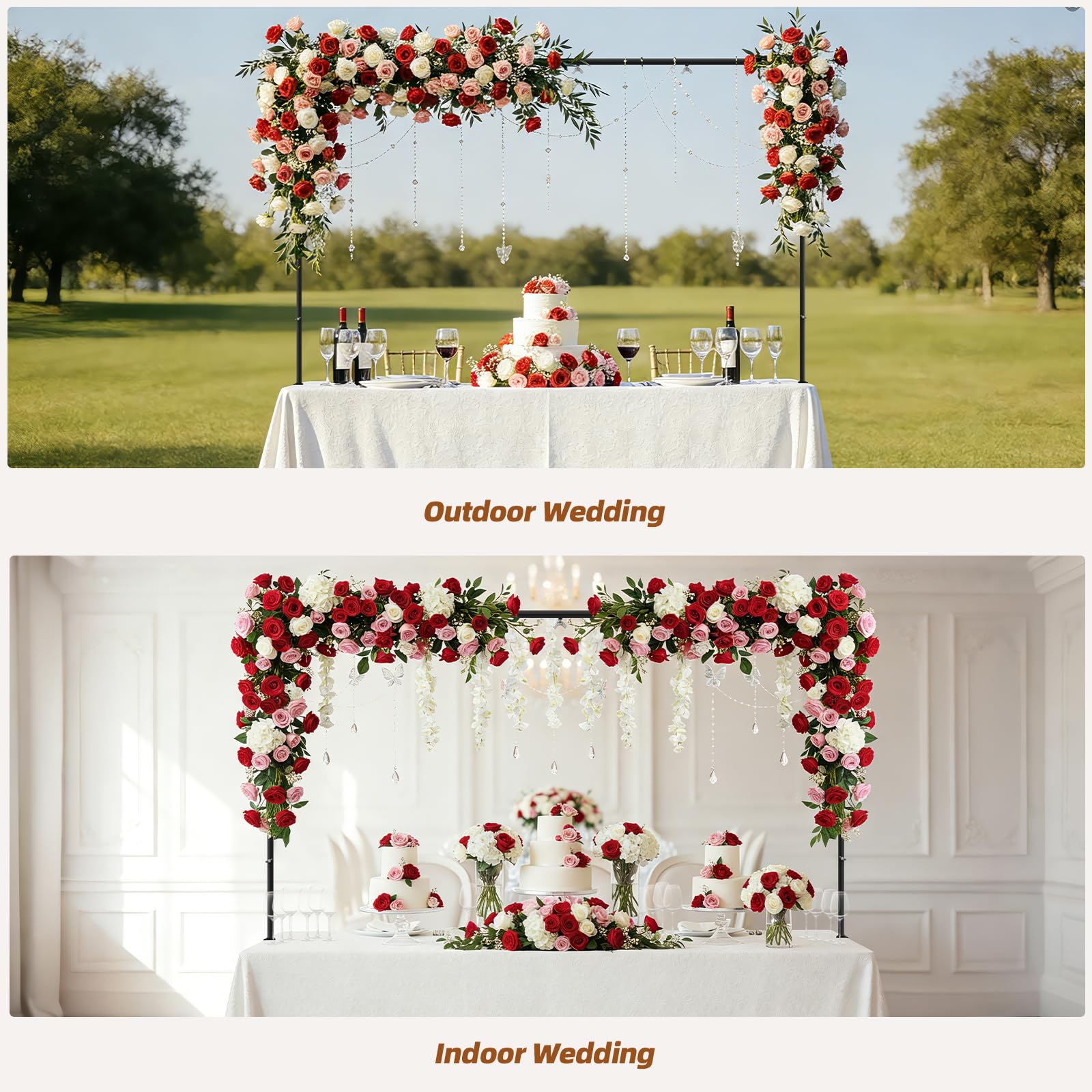 Mittimiya Barra de Mesa Ajustable de 73-280 cm, Arco MetáLico para Mesa con Abrazaderas, Barra Decorativa para Mesa para Bodas, CumpleañOs, Aniversarios, San ValentíN, Decoraciones para Fiestas