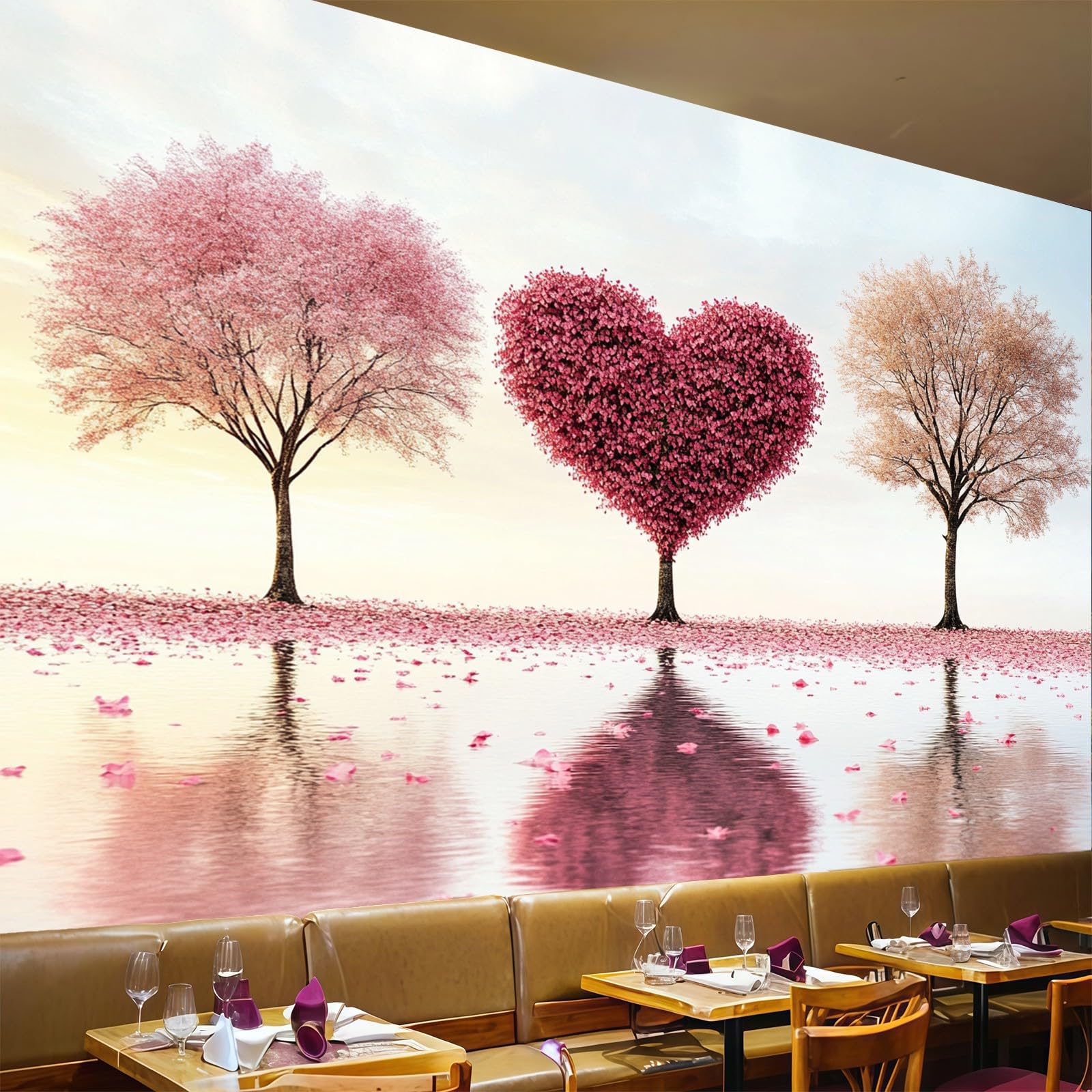 Papier Peint Panoramique Arbre de vie cœur rose, une source d'amour chez soi
