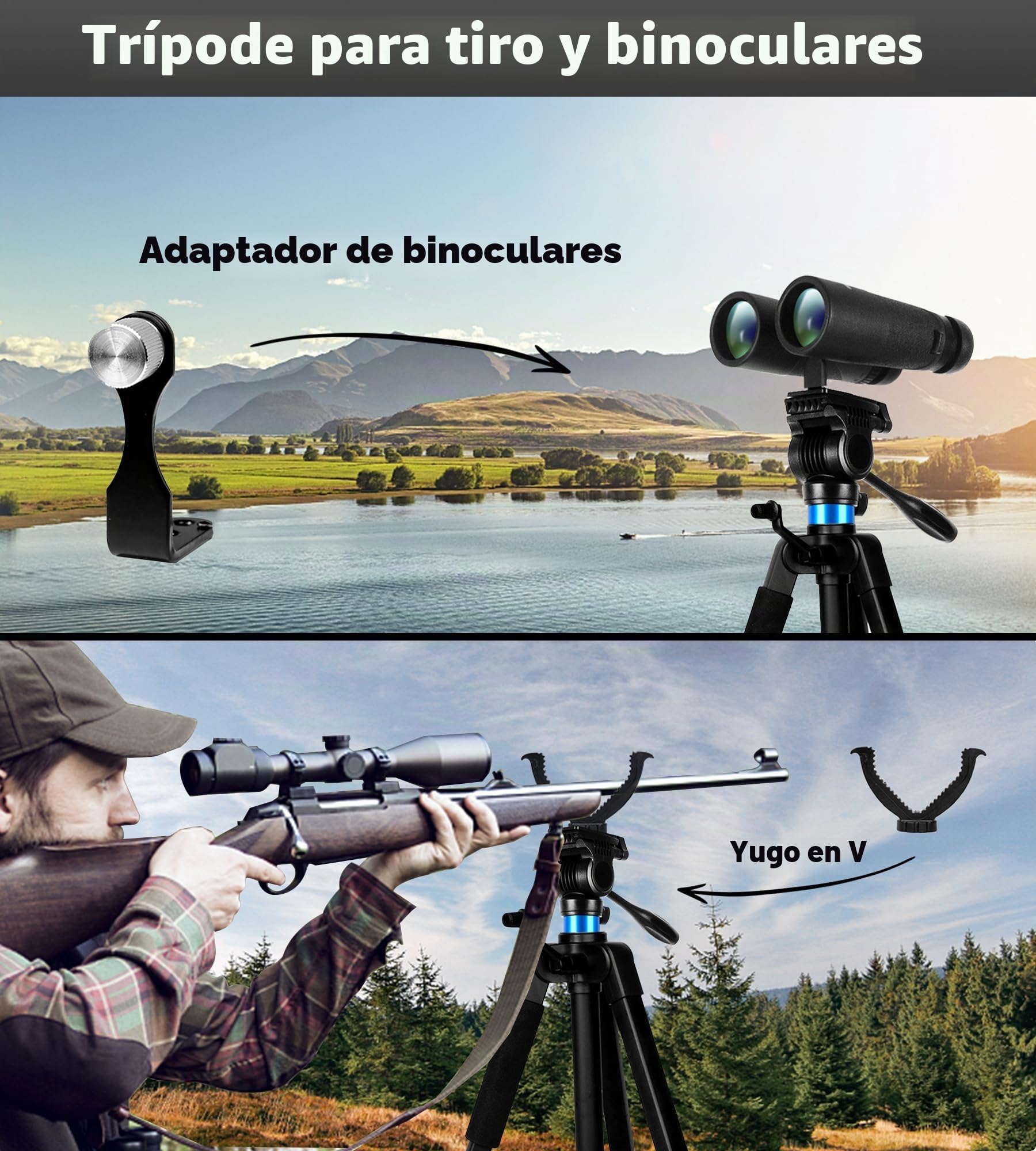184 cm Trípode para Prismáticos, con Adaptador para Binoculares y 2 Placa de Montaje rápido, Compatible con Prismáticos/Telescopios Astronómicos/Telescopio Terrestre/Cámaras DSLR/ (Carga 10 kg)