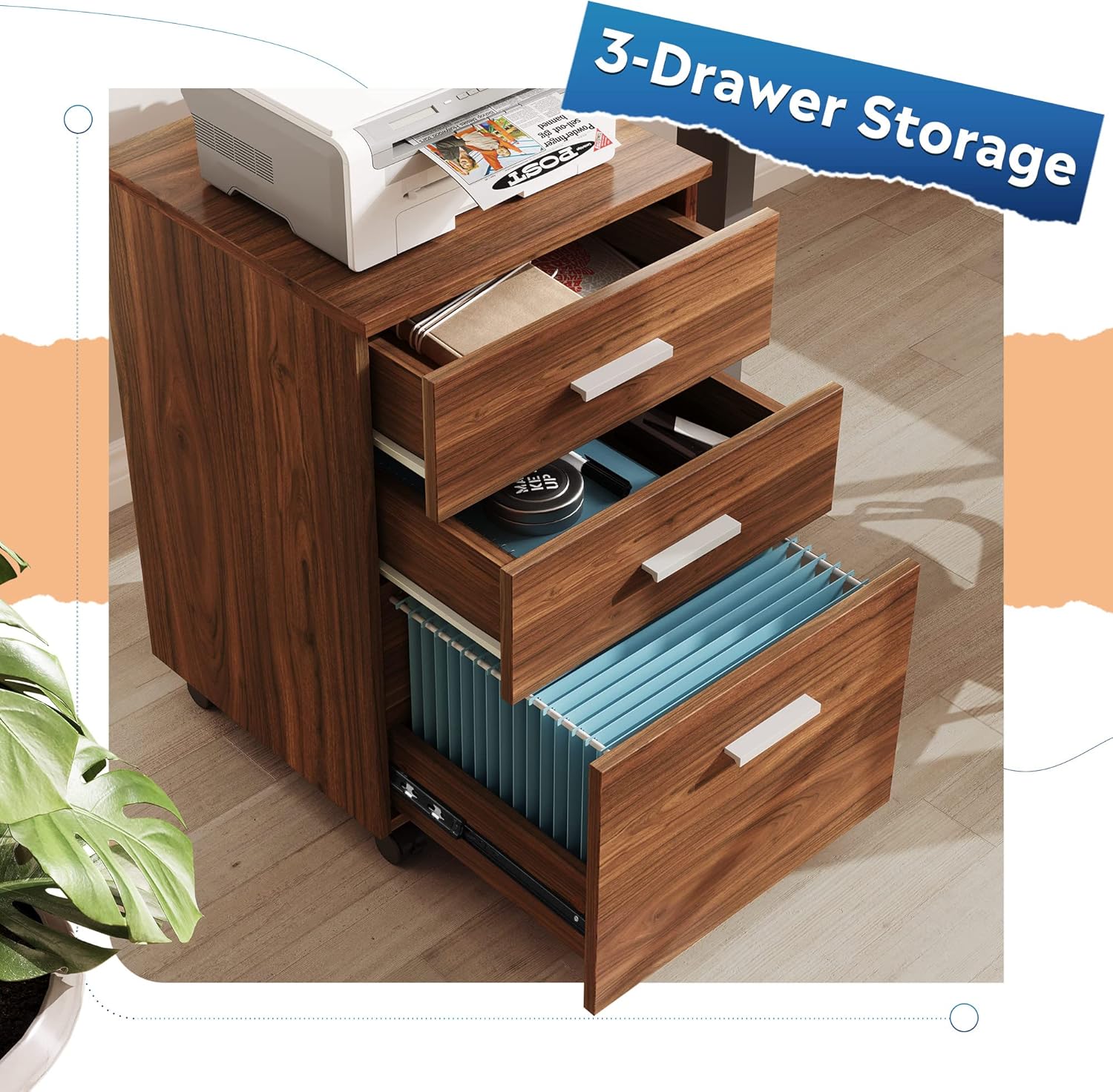 Buy DEVAISE 3 Drawer Wood Mobile File Rolling Filing