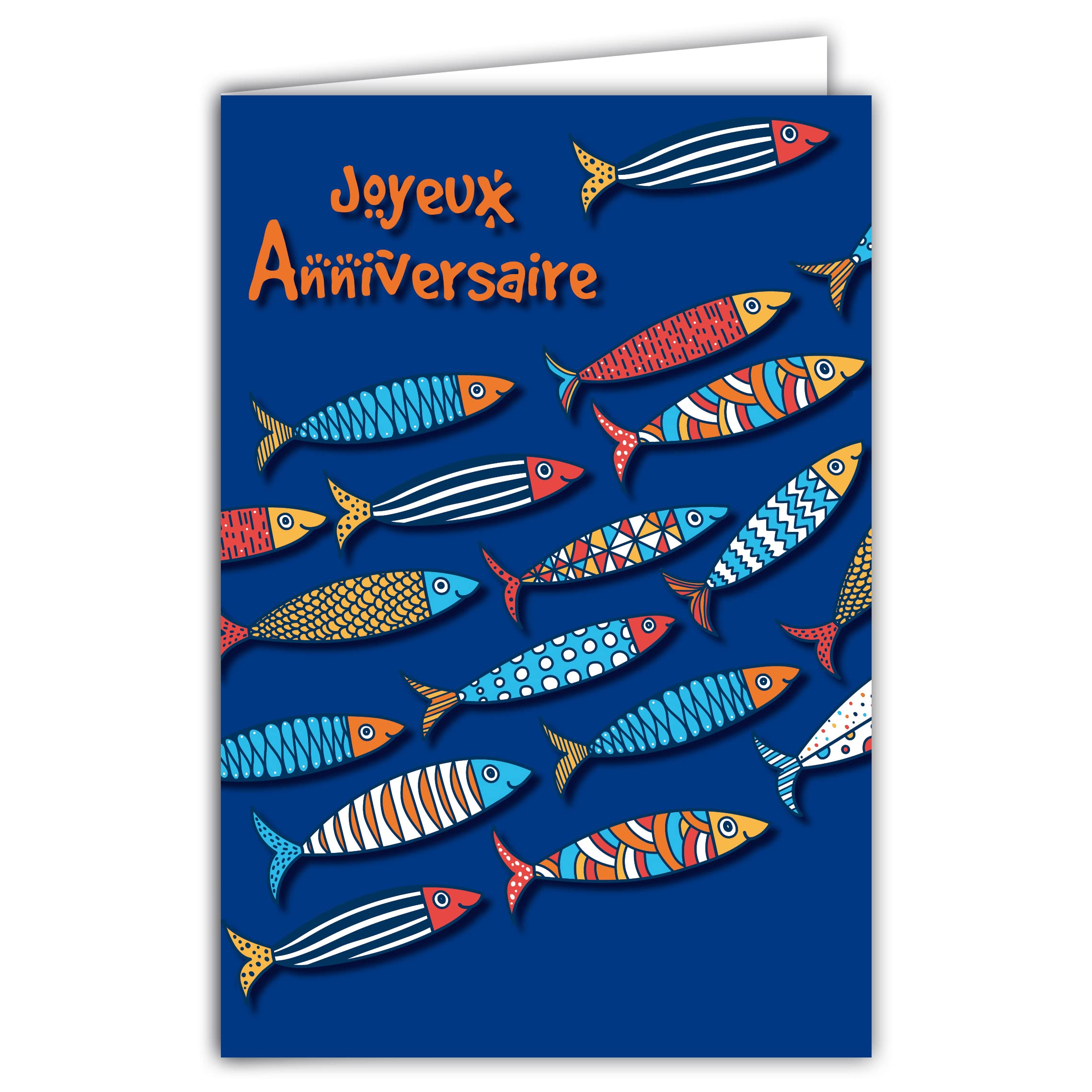 Afie Happy Birthday Card Illustration Coloured Fish Bench Pegs Blue Sea with Envelope Format 12 x 17.5 cm 300 g Paper from sustainable forests Glossy Made in France 69-8025