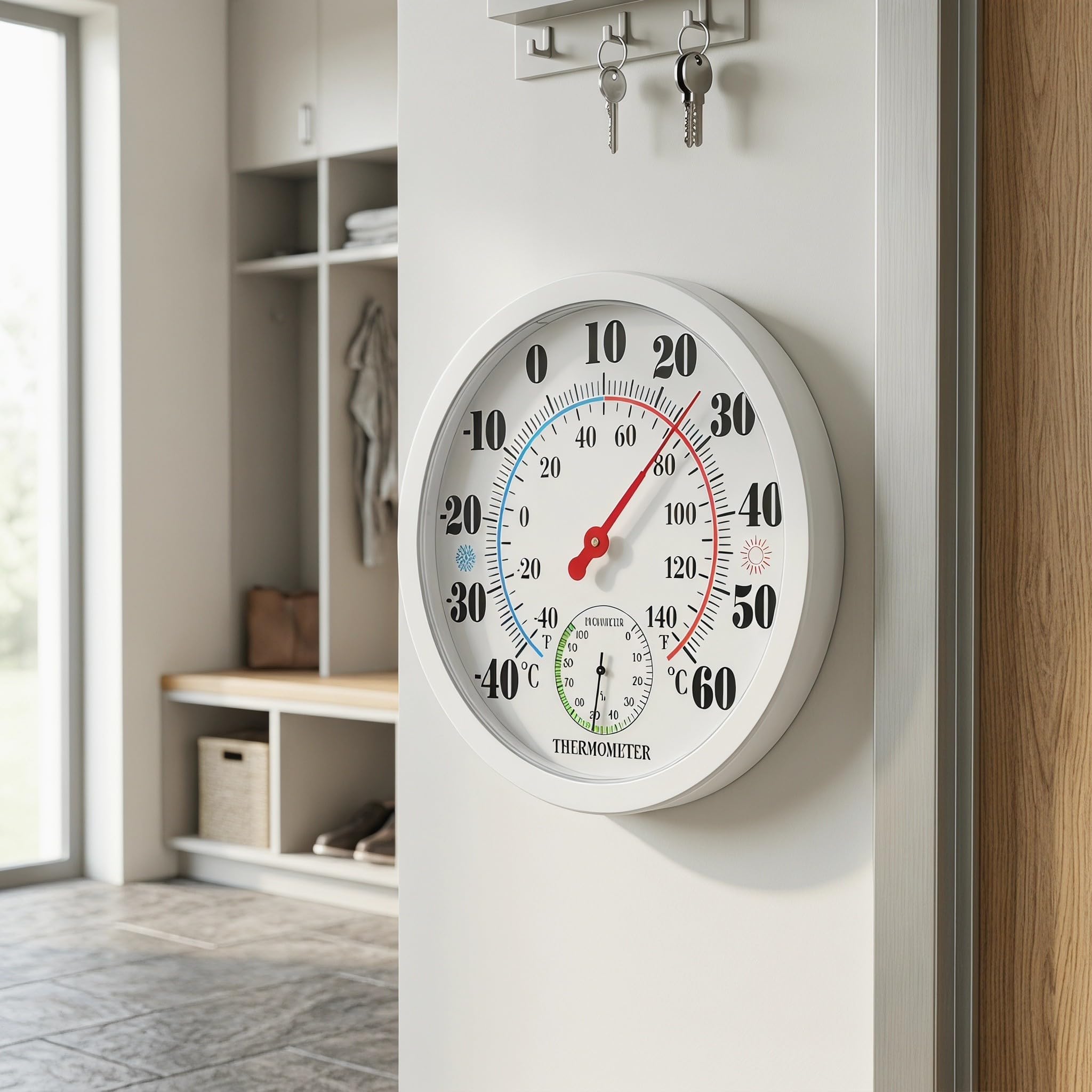 USHOBE Termómetro Higrómetro de Pared Diseño Moderno Compacto para Interiores Monitor de Temperatura y Humedad en Plástico Abs, Adecuado para Saunas y Habitaciones
