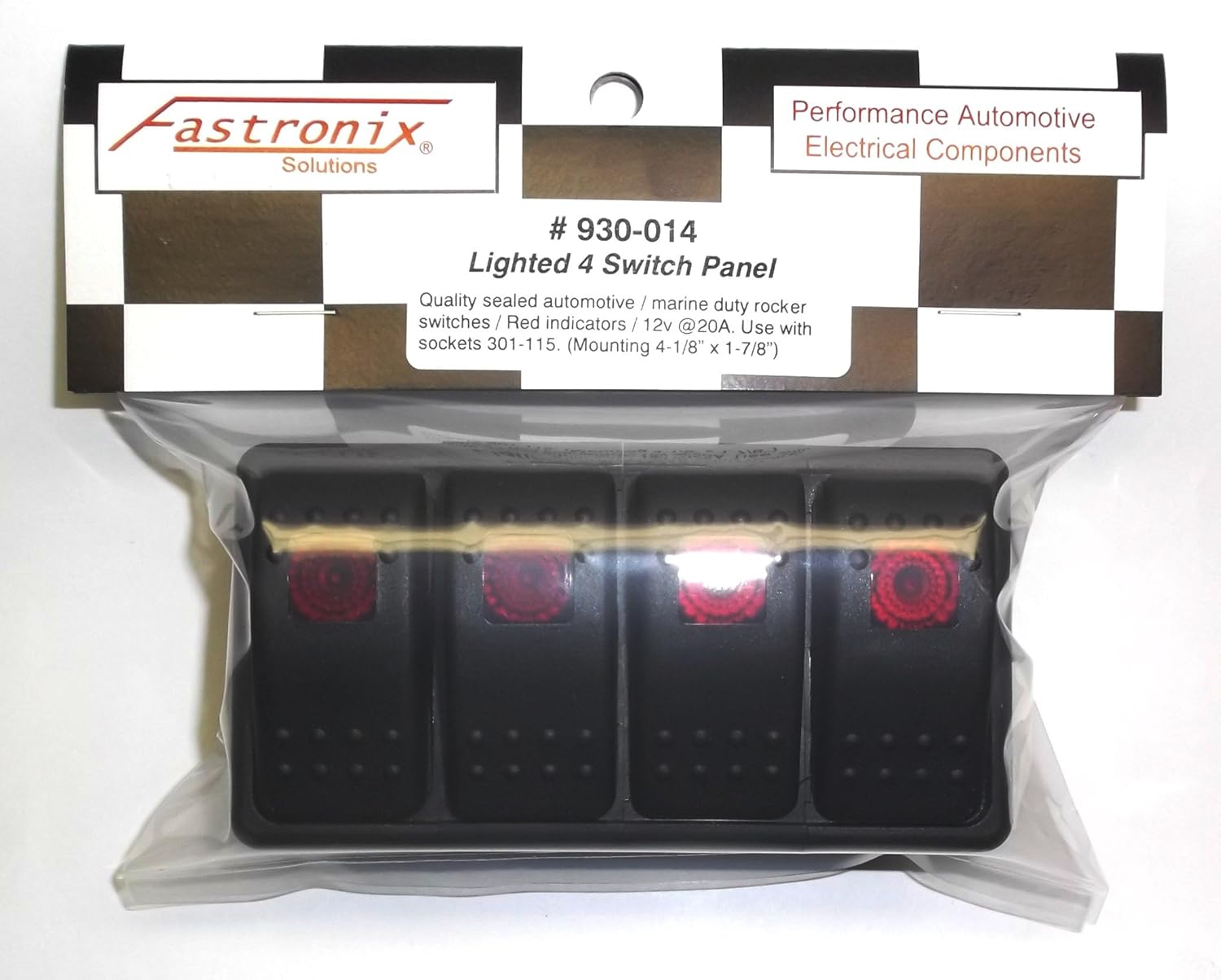 Fastronix Lighted (4) Weatherproof Rocker Switch Panel Auto/Marine (Red)