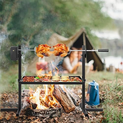 Miniatura 6 de Kit de parrilla para asador, soporte de asador de trípode, asador de carbón asador de 29 pulgadas con motor de CC portátil de 3 V y altura ajustable