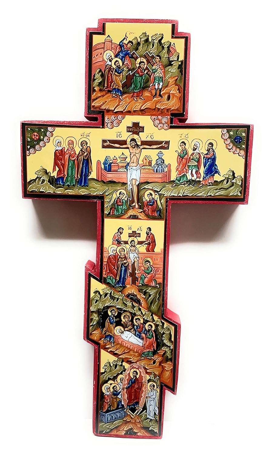 Byzantine Orthodox Cross Mounted on Wood Stages of Jesus