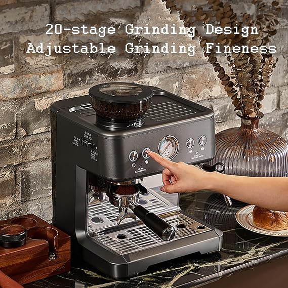 Espresso Coffee Machine with Steam Frother, Compact Professional Coffee & Cappuccino Maker for Latte Art