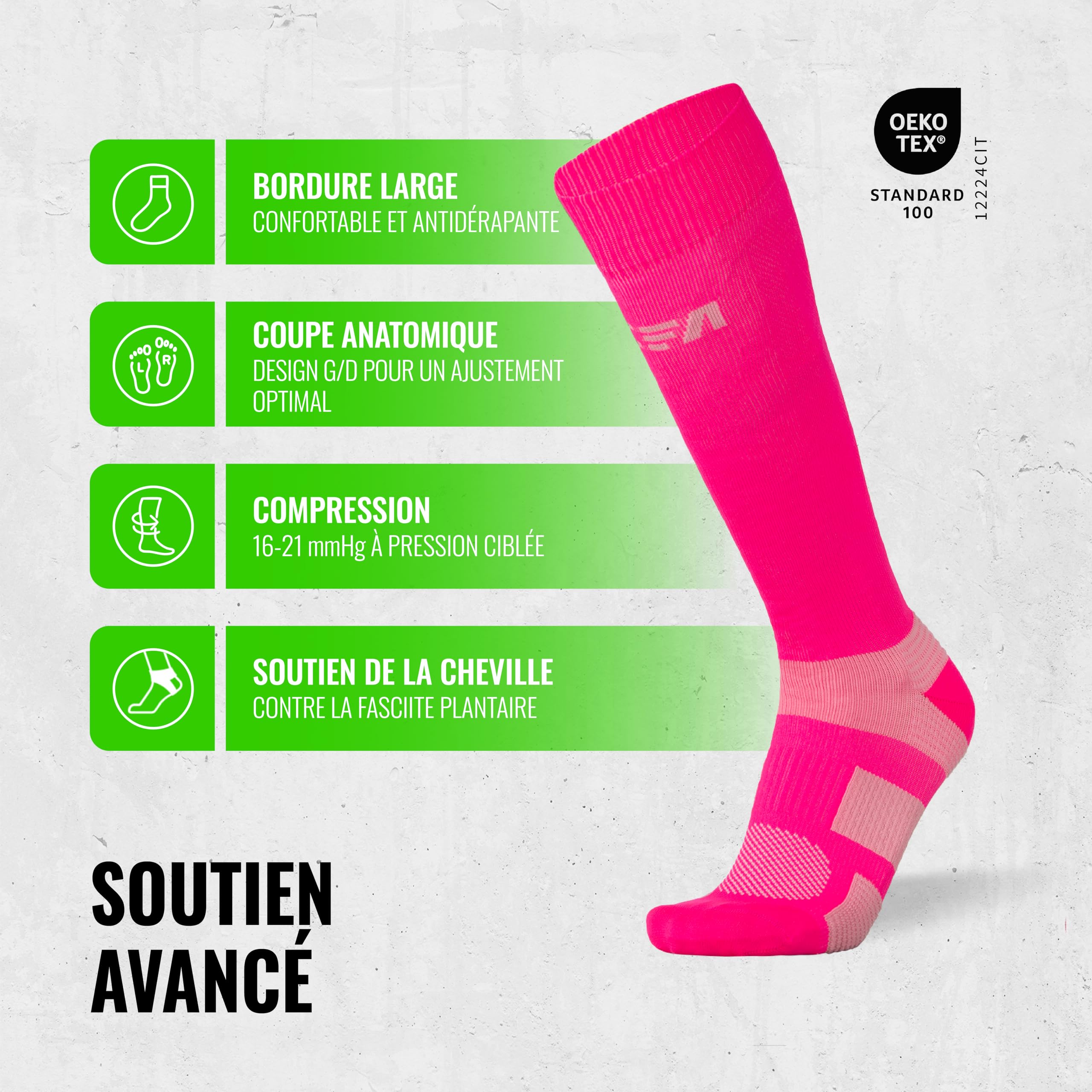 COMPRESSION FOR ATHLETES V1 Chaussettes de Contention Femme et Homme de Haute Qualité, Soutien de La Cheville et de La Voûte Plantaire, Chaussettes de Contention Homme et Femme fabriquées dans l'UE