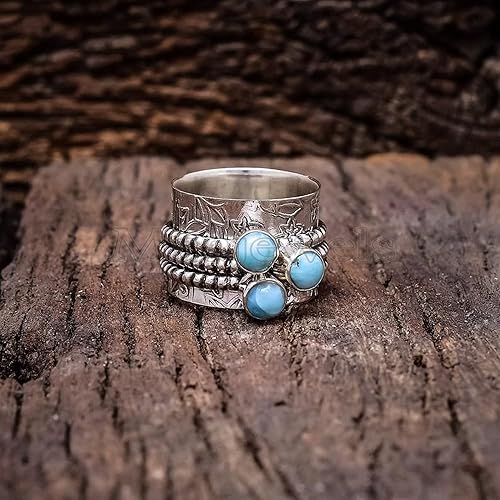 Miniatura 2 de Natural Larimar Ring, Gift For Women, Protection, Unique Silver Ring, Larimar Spinner Ring, Fidget Ring, Handmade Ring, Gemstone Ring, Spinner Rings
