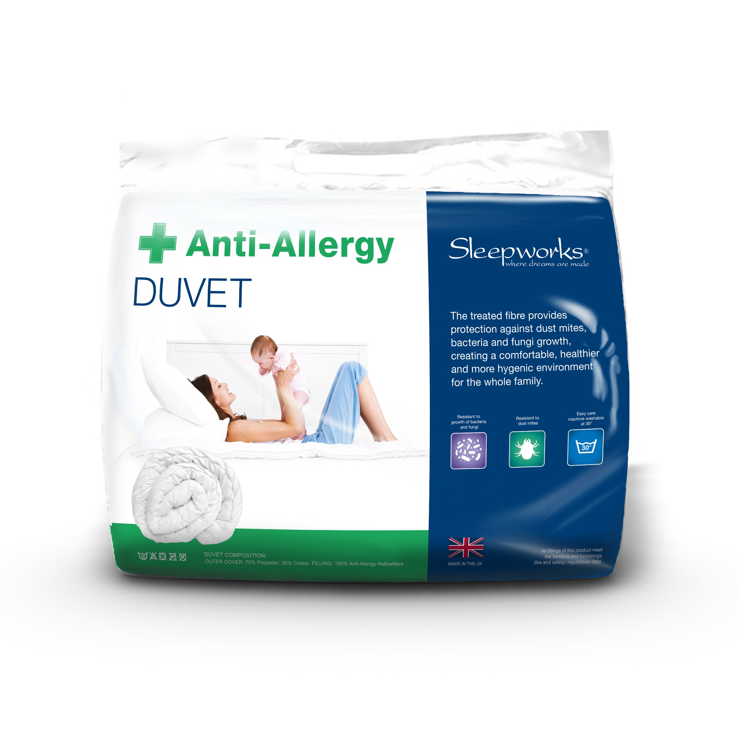 Littens - ANTI-ALLERGY HOLLOWFIBRE POLYCOTTON 15 TOG DOUBLE BED SIZE DUVET/QUILT, MADE IN THE UK