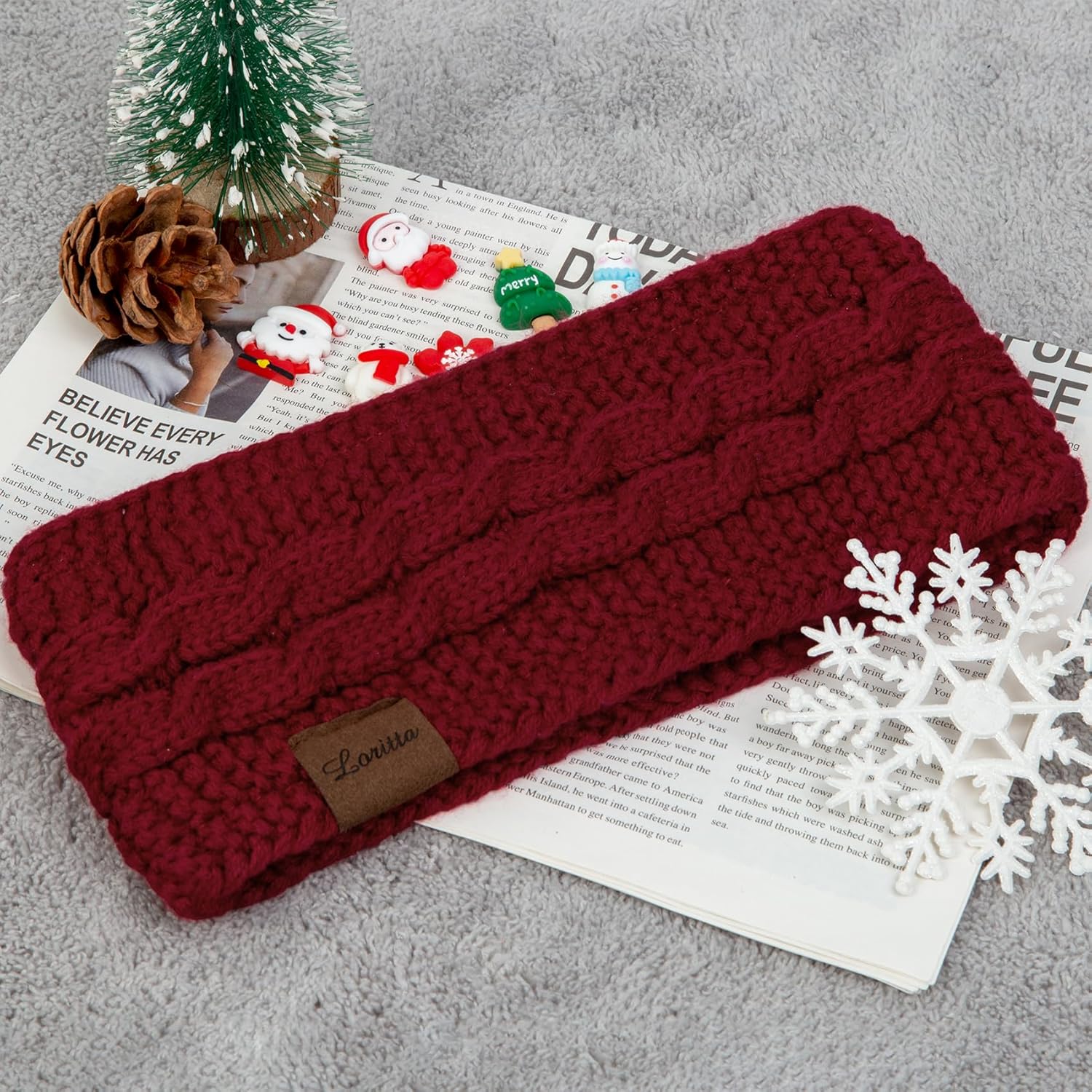 Loritta Womens Ear Warmers Headbands Winter Warm Fuzzy Cable Knit Head Wrap Fleece Lined Gifts - Image 2