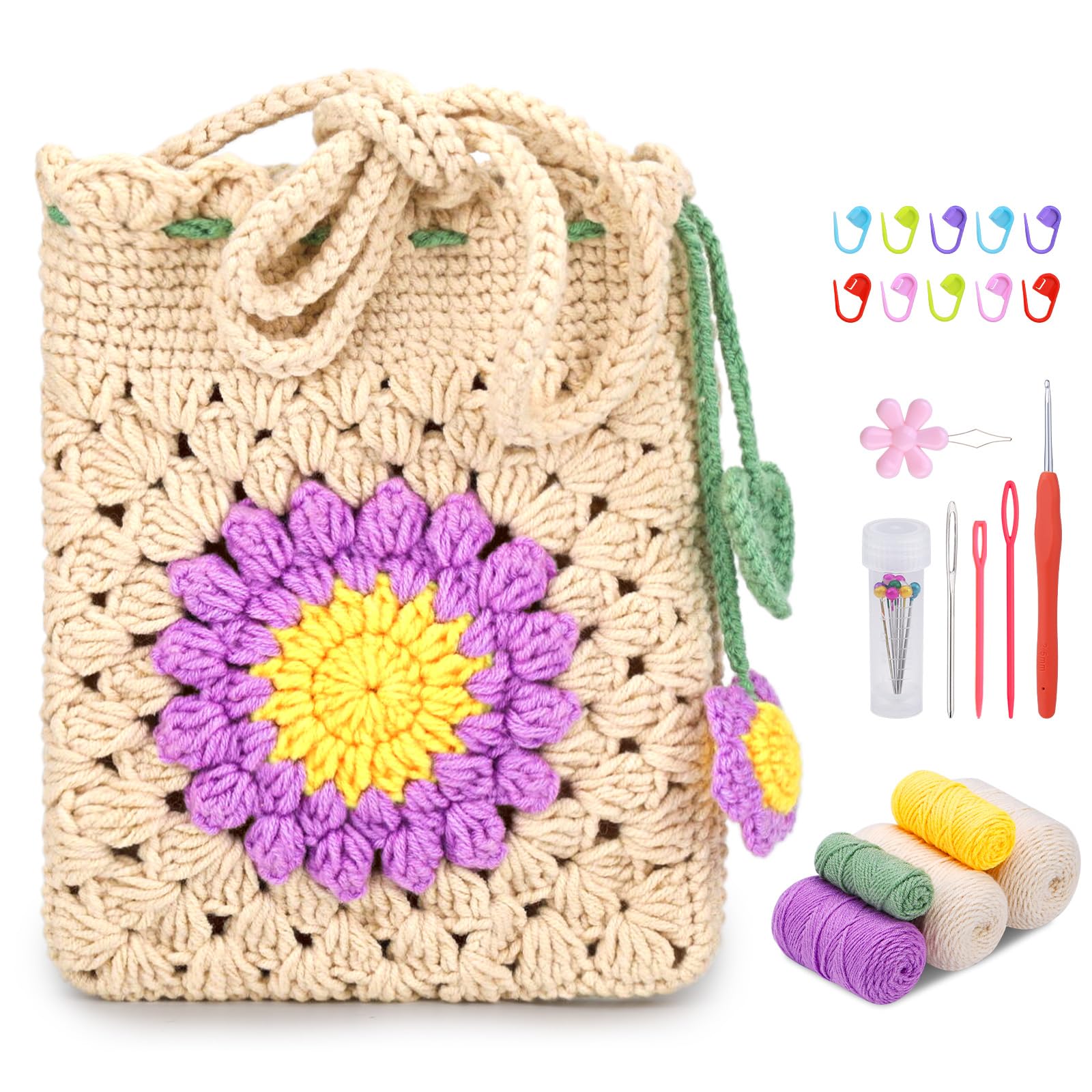 Pnytty Crochet Kit for Beginners, Phone Bag Crochet Starters Kit for Adults