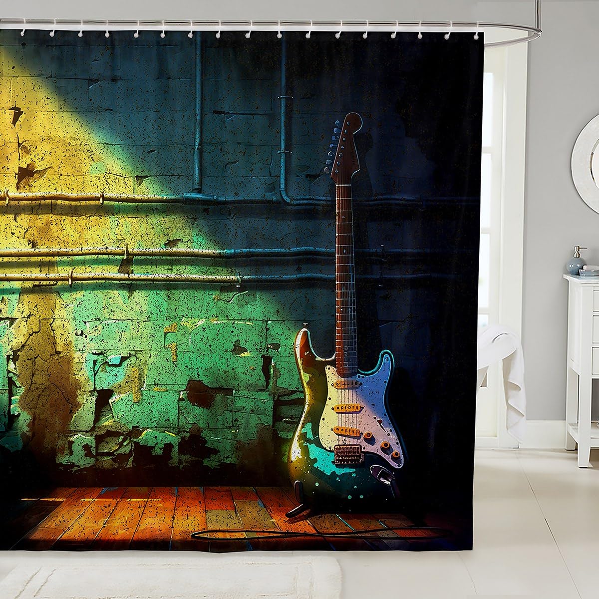 Guitar Bath Curtain Music Themed Shower Curtain for Stalls Bathtubs - Instruments Print Bathroom Set Ultra Soft Decor Musical Pattern Waterproof 72x72 Inch