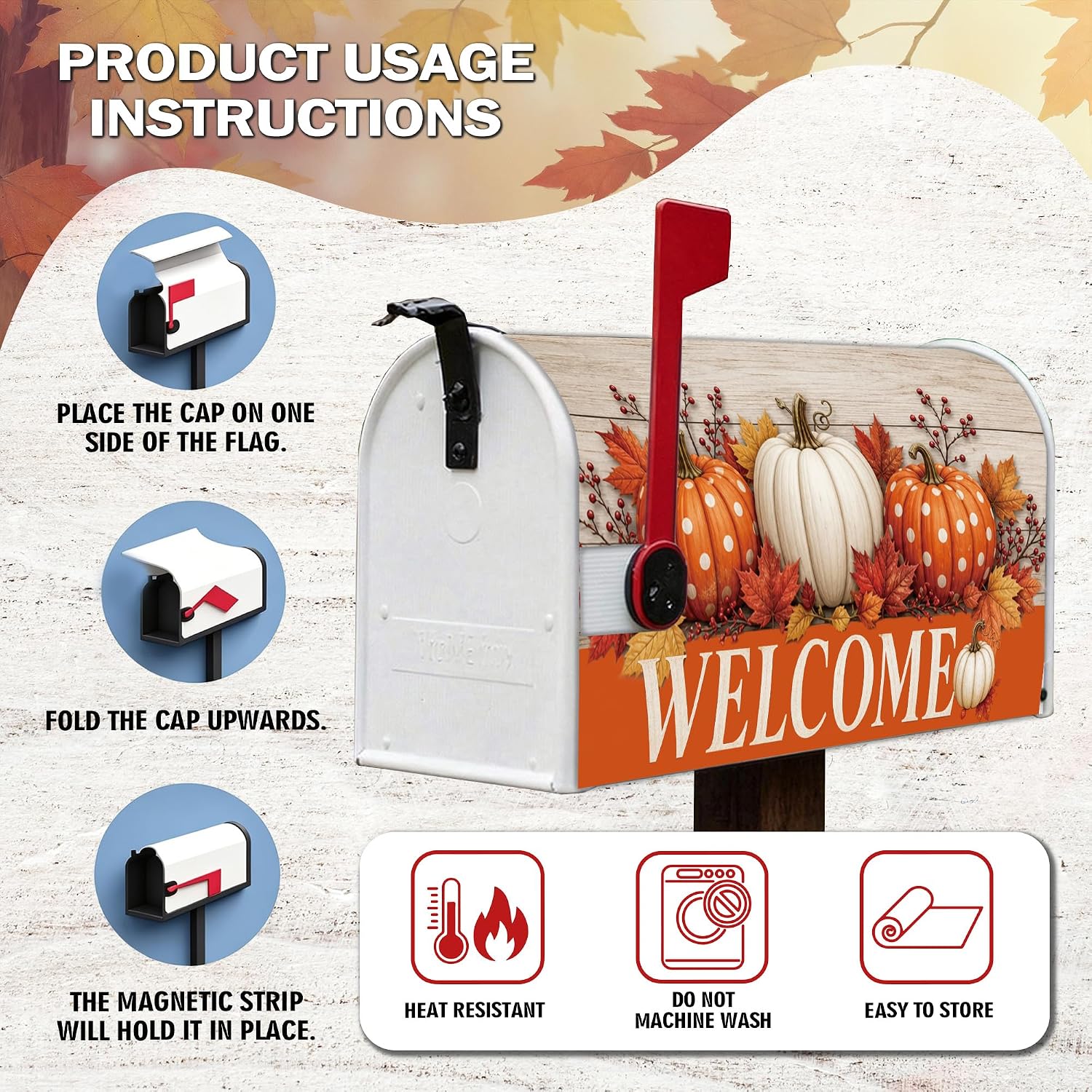Mailbox Covers Magnetic Standard Size, 21x18 Inch Welcome Pumpkin Autumn Post Box Wrap for Garden Yard Outdoor Decor, Durable Letterbox Cover for Charming Home Curb Appeal, Thanksgiving Gift image 3
