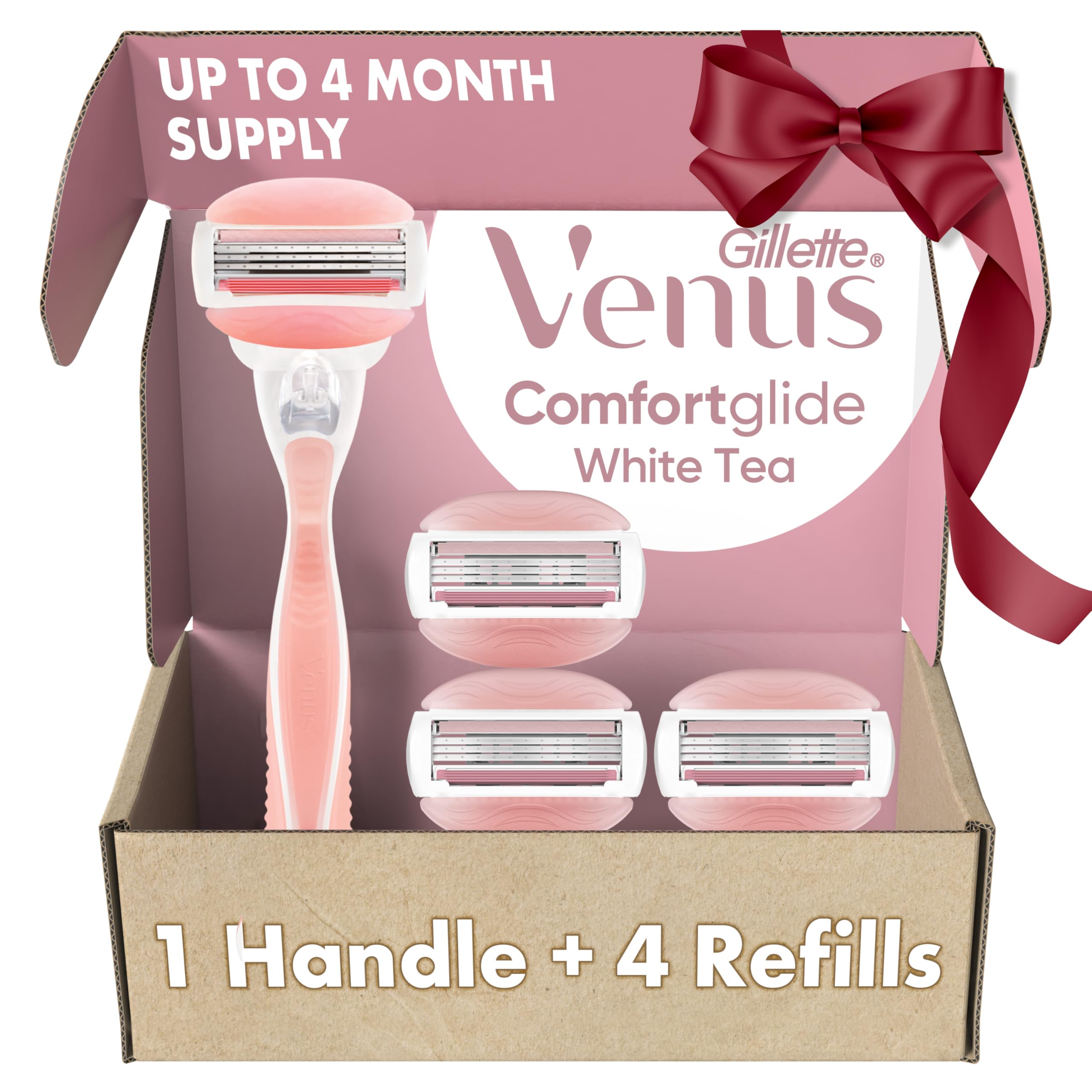 Gillette Venus ComfortGlide White Tea Women's Razor, Handle + 4 Blade Refills, Holiday Gifts for Women