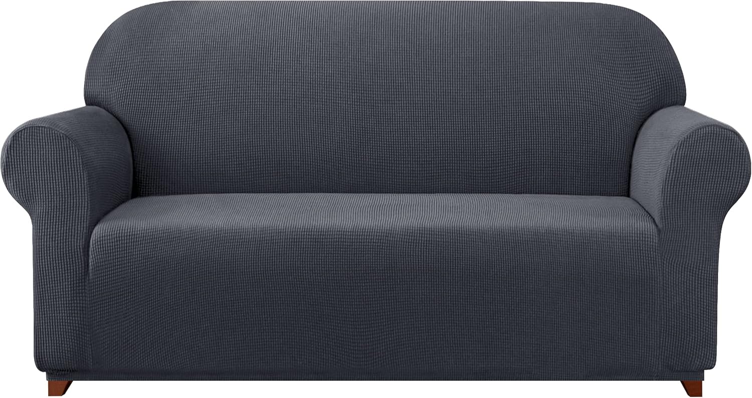 SUBRTEX Stretch Loveseat Sofa Slipcover 2 Piece Sofa Cover 2 Seater Soft Couch Slipcover Washable Furniture Covers, Jacquard Fabric Small Checks(Gray,Loveseat)