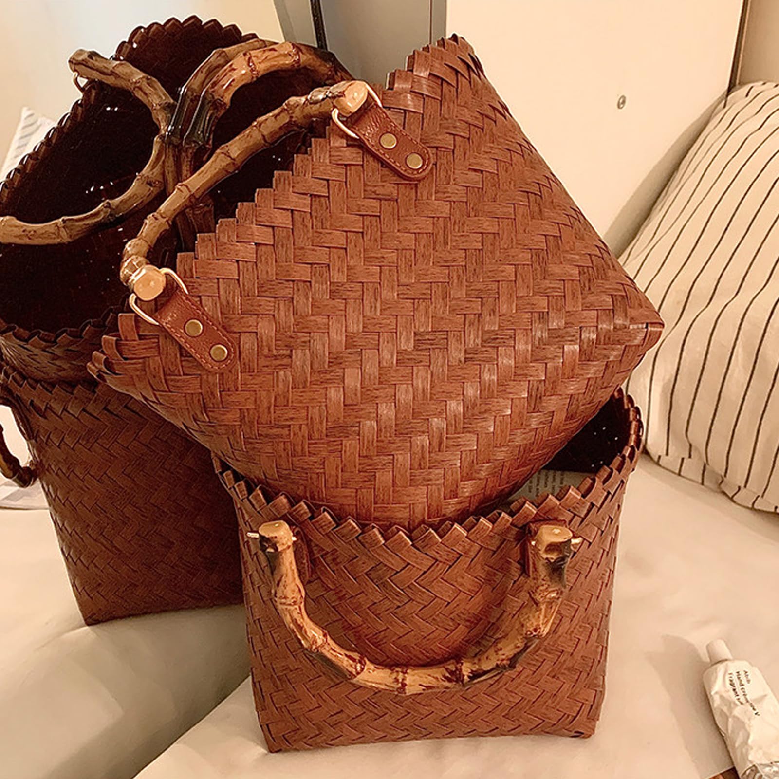 Sacs de plagea tissés pour Femmes,Sac à Mains Paille Femme Panier,Sac en Paille de plages d'été,Sac à Main Paille Tissée Vintage,Grande Capacité,pour Vacances Quotidien Voyage