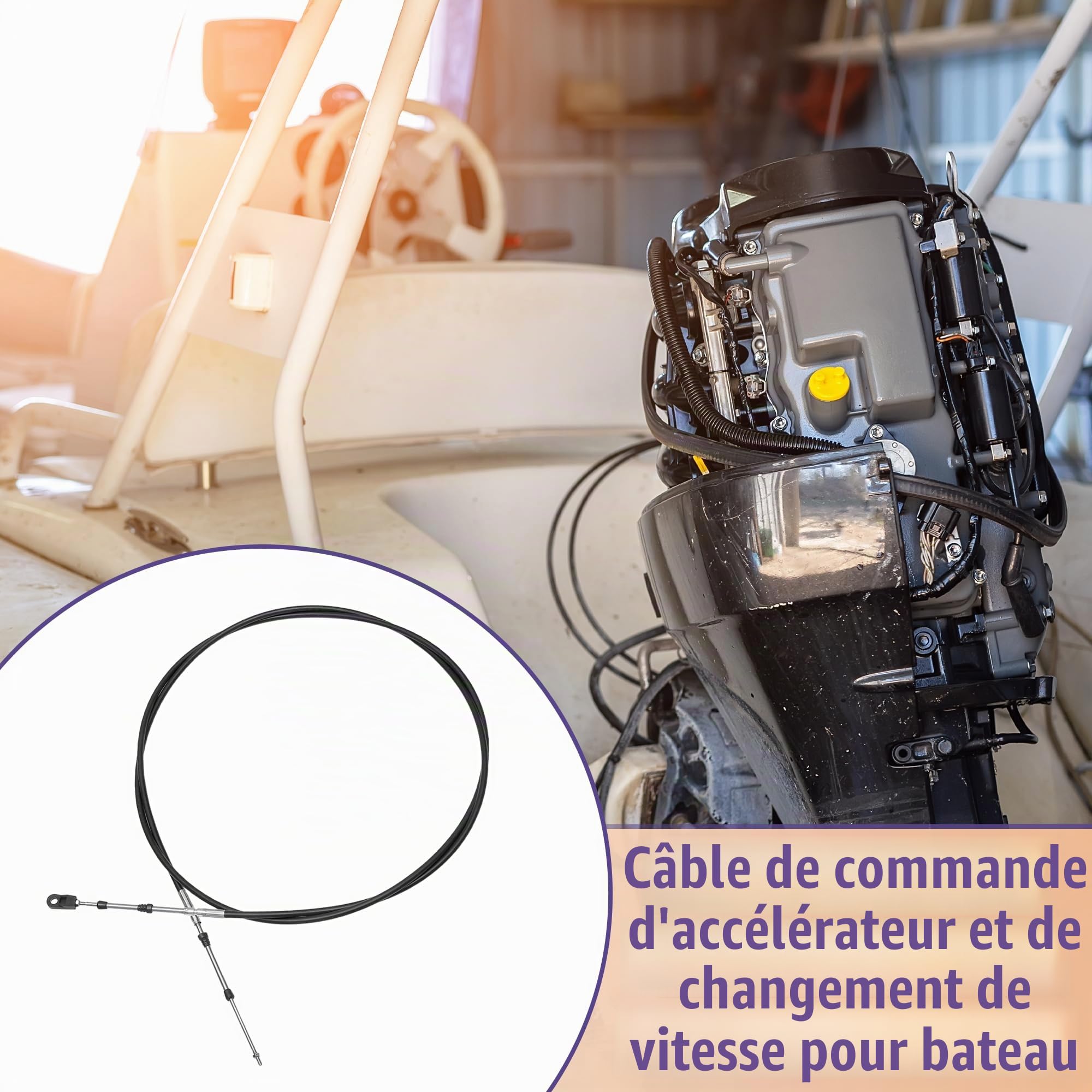 QUARKZMAN Câble De Commande Des Gaz 2 Pcs Pour Bateau Marin | Noir, Acier Inoxydable Et Caoutchouc, M5x0.8, Contrôle Gaz Et Changement Vitesse, Pour Moteur Hors-Bord