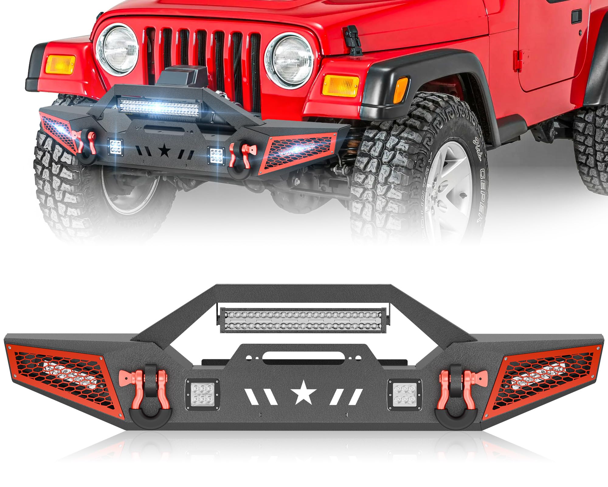 YZONA Front Bumper Compatible with Jeep TJ YJ LJ 1987-2006 Textured Black