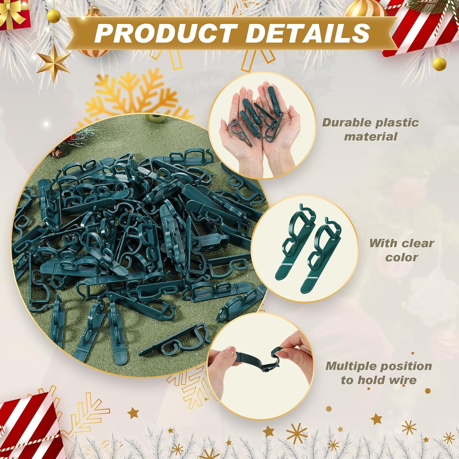 VIHOSE 200 Pcs Christmas Light Clip Universal Gutter and Shingle Hook,Green