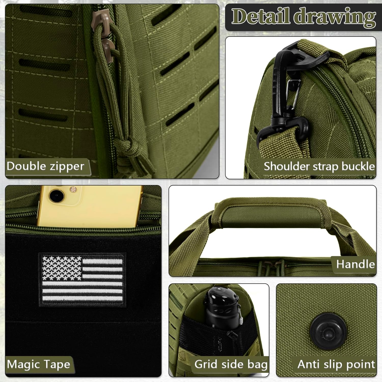 GMAK Military Tactical Duffle Bag for Men, 40L Sports Gym Bag with Shoe Compartment, Carry on Bag Travel Duffle Bag for Weekender Overnight Gym Workout Training Basketball Football, Green - Image 3