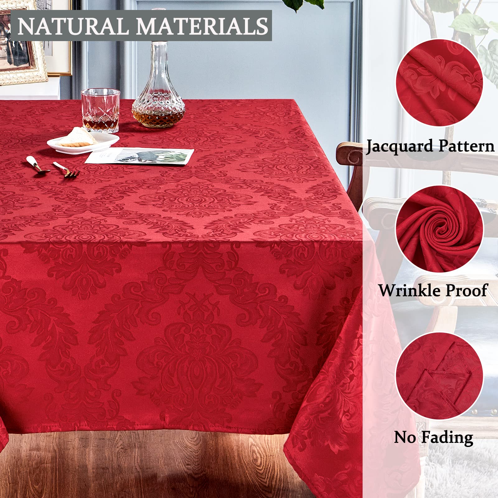 Rectangle Table Cloth Linen Farmhouse Stainproof Waterproof Washable Polyester Oblong Rectangular Fabric Table Cover for Kitchen Dining Dinner (Red, 60 X 84 Inch)