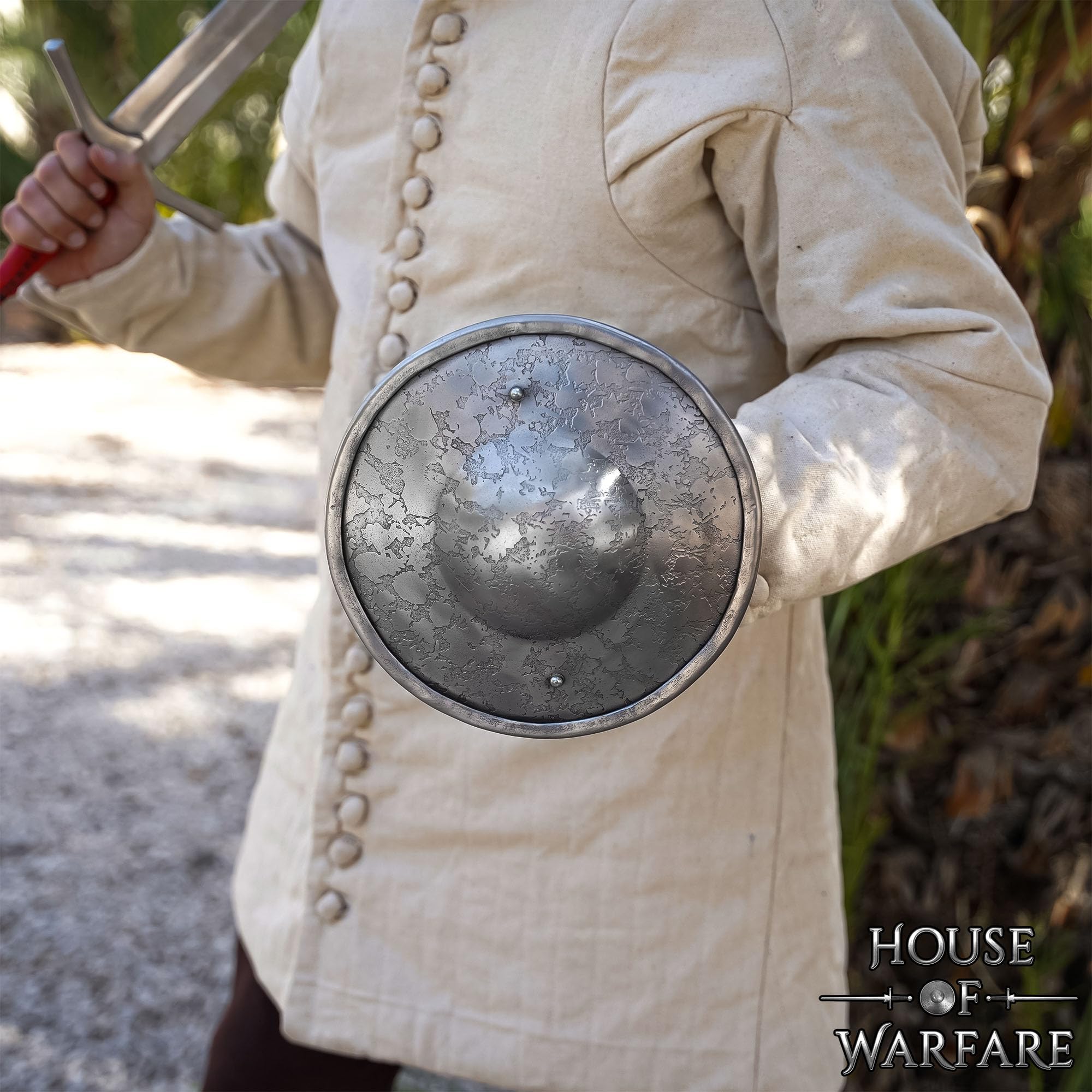House of Warfare Late Medieval Steel Buckler, Hand-Forged 16-Gauge Combat Shield with Textured Finish for Hema LARP, SCA - Image 4