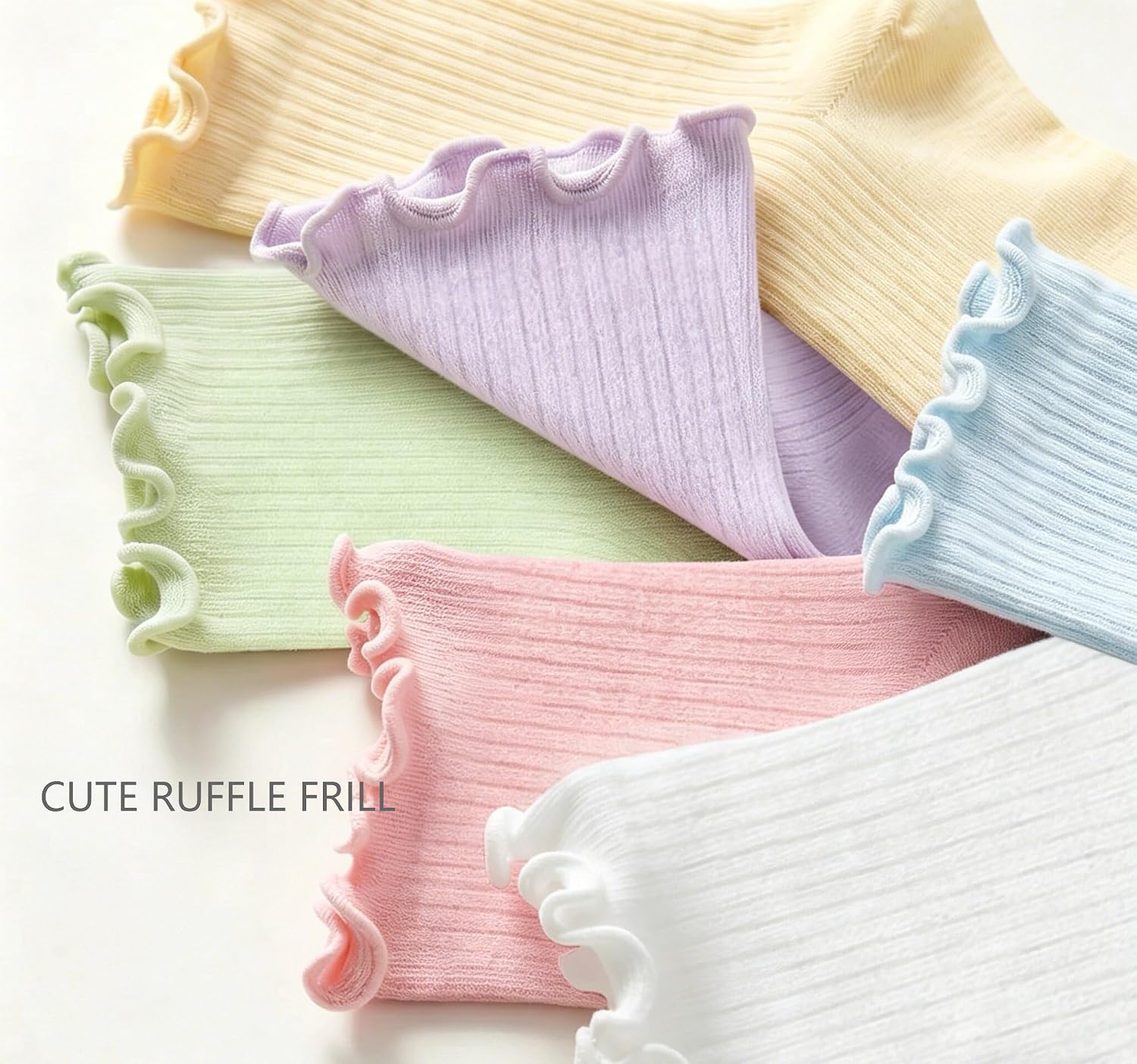 WHISPER DEER 6 Pairs Ruffle Socks for Women, Fit Sizes 5-9 and 9-12, Comfortable Lightweight Cotton Crew Socks