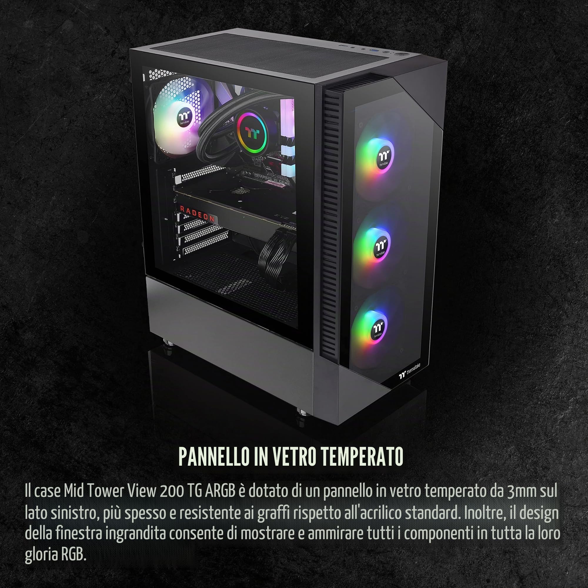Thermaltake View 200 TG ARGB Custodia per computer ATX in vetro temperato Mid Tower con ventola ARGB anteriore 3x120mm, CA-1X3-00M1WN-00