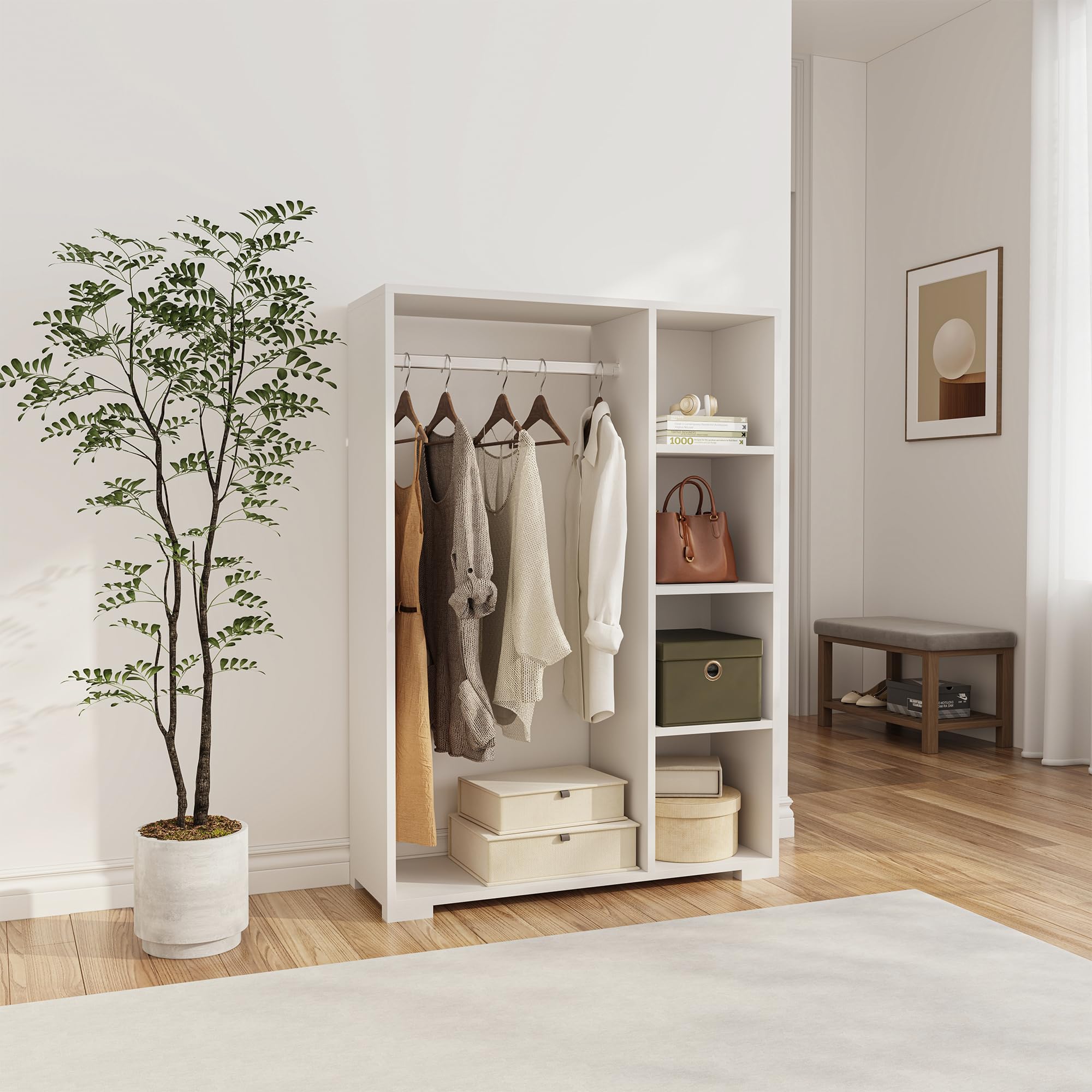 [en.casa] Armadietto Aperto per Guardaroba 126x90x30 cm Bianco