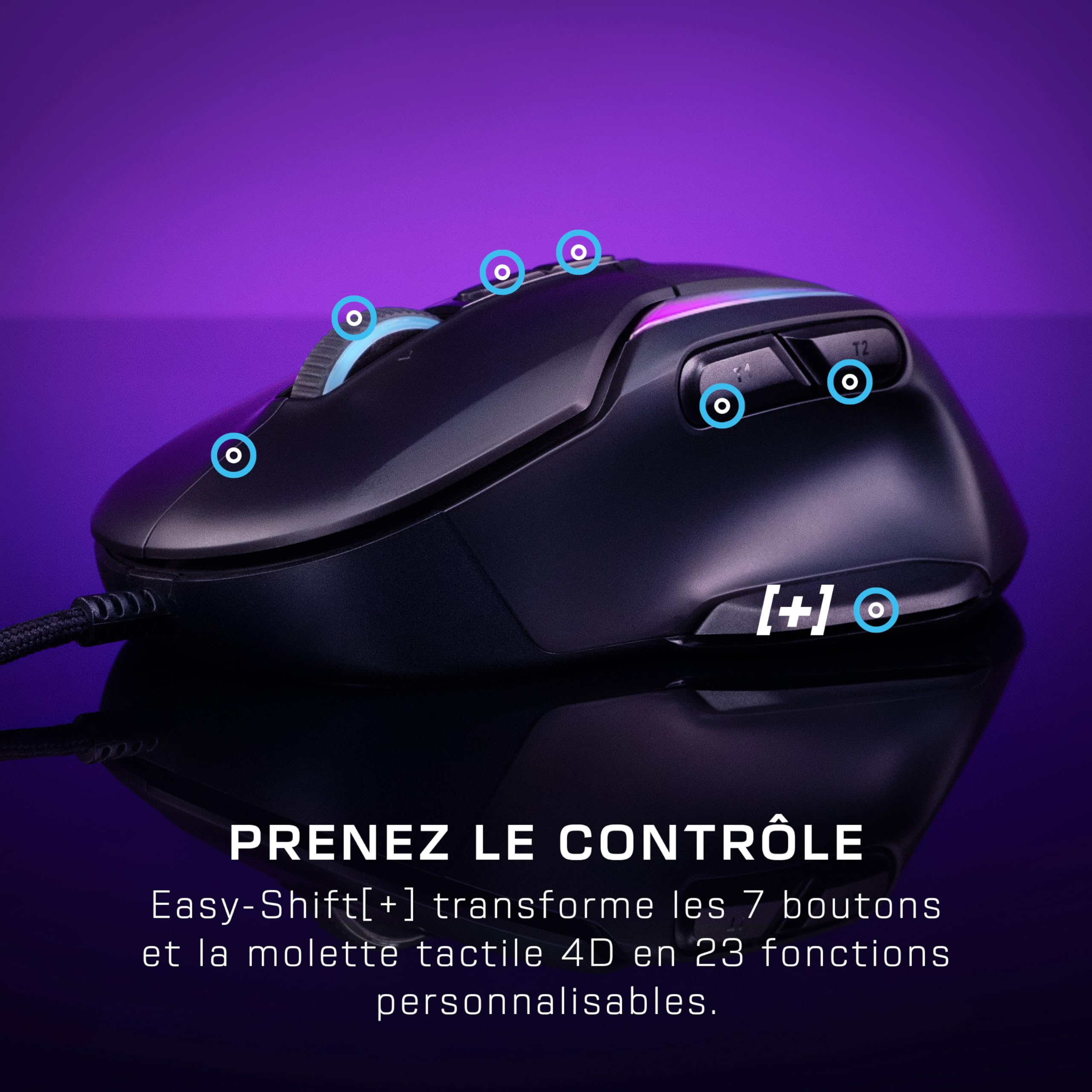 Turtle Beach Kone II - Souris Gaming RGB Ergonomique Filaire, Capteur Optique 26000 DPI, Interrupteurs Optiques 100 M de Clics, 23 Entrées Personnalisables, Molette 4D, Patins en PTFE Pur - Noir