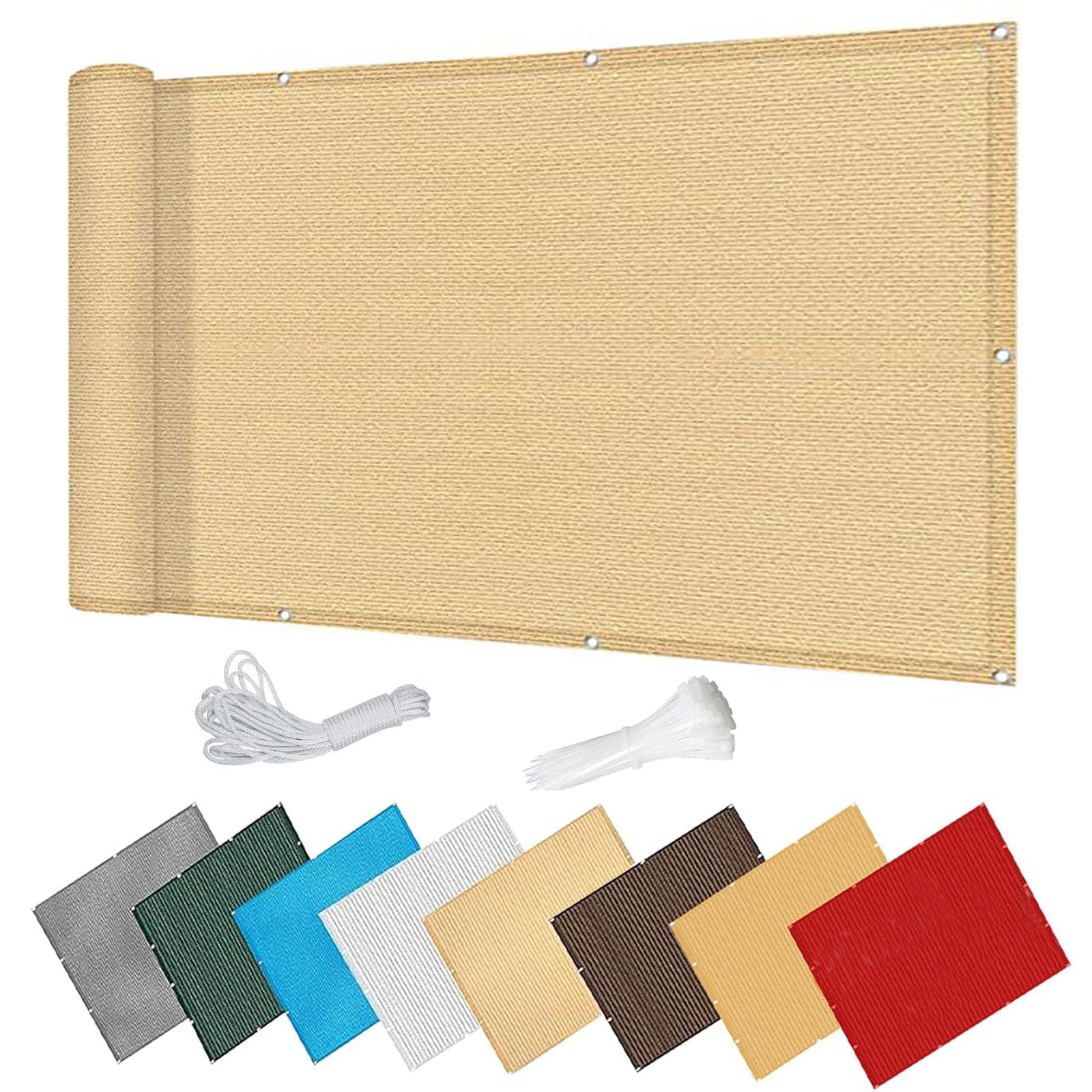 Malla de ocultación para balcón transpirable de 65 x 340 cm, protección UV en amarillo arena
