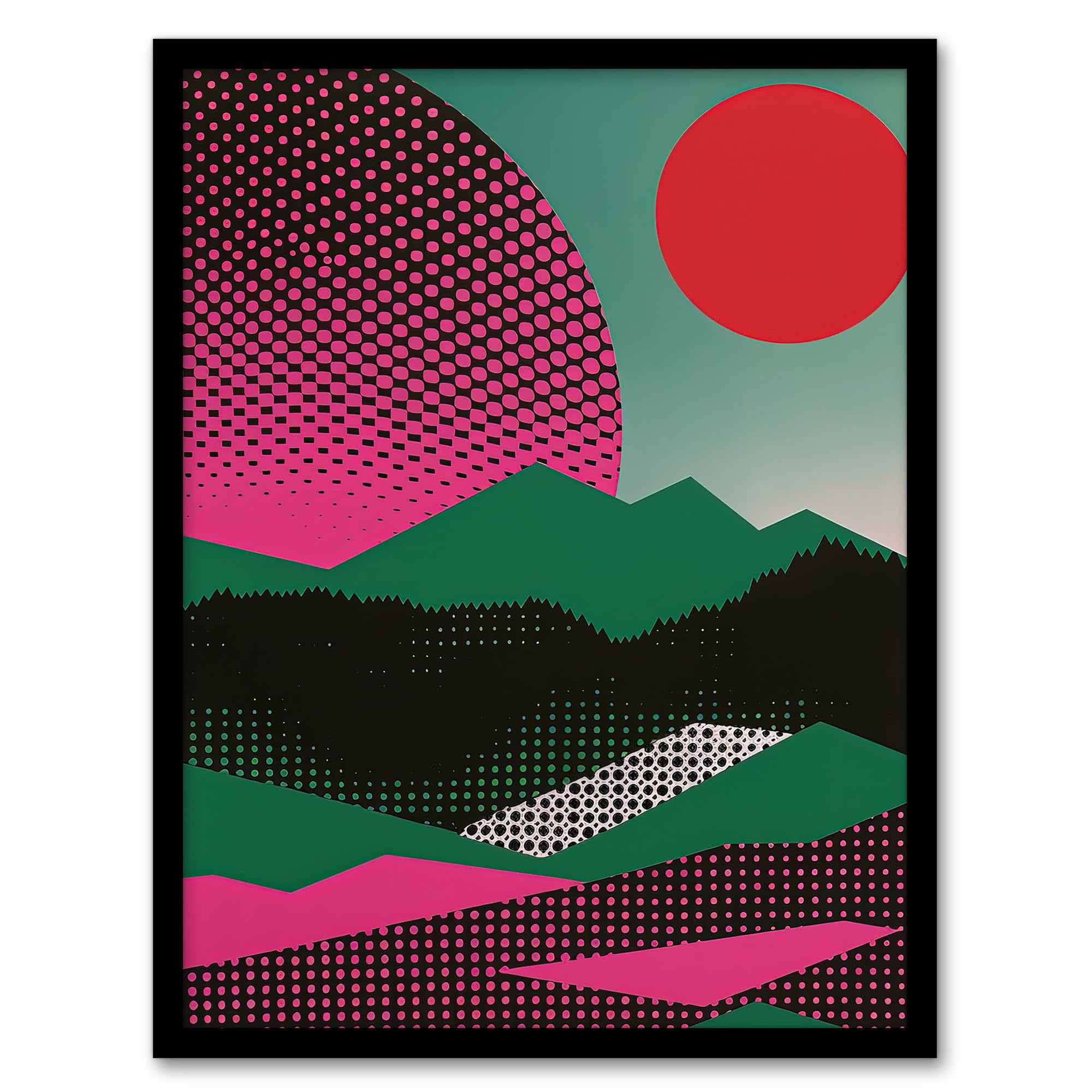 Artery8 Abstract Polka Dot Pattern Landscape Pop Art For Living Room Artwork Framed Wall Art Print 18X24 Inch